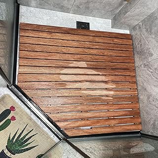 Portable Raised Wood Floor Mat, Wooden Slatted Shower Pad for Outdoor/Indoor/Bathtub, Large Red Cedar Shower Cushion Non Slip for Home/Spa/Bathroom Floor(L x W 14 x 14in)