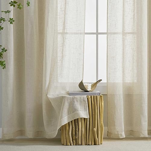 Miniatura 2 de Home Brilliant Cortinas semitransparentes de lino para privacidad, decoración del hogar, paneles de granja semitransparentes para sala de estar,