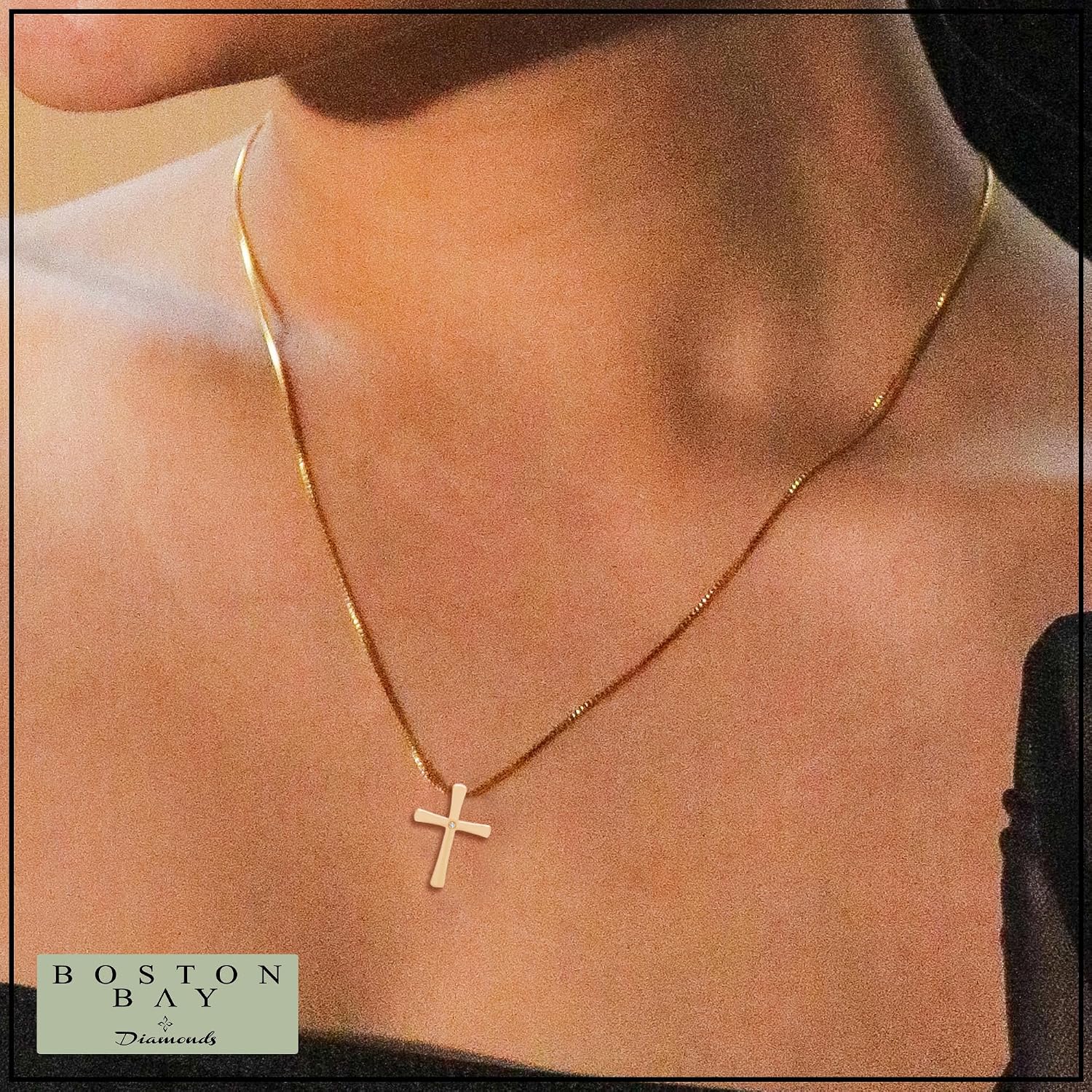 Boston Bay Diamonds Sterling Silver Diamond Accent Flared Cross Pendant with 18" Chain
