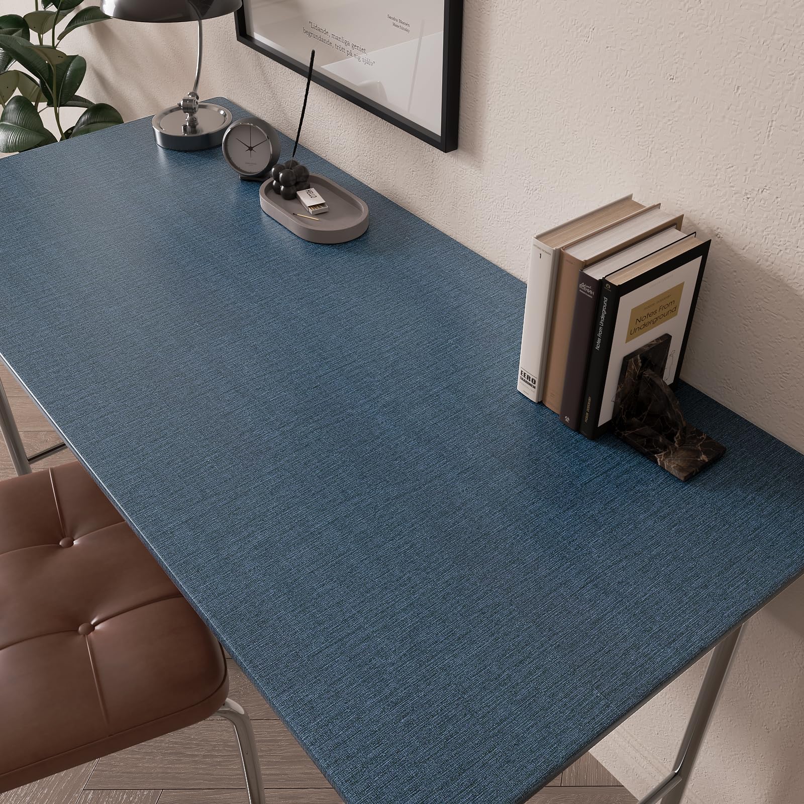 VaryPaper Navy Blue Faux Grasscloth Peel and Stick Wallpaper 40cmx200cm Linen Textured Fabric Contact Paper for Furniture Wrap Sticky Back Plastic Stick on Wallpaper for Living Room Bedroom Cabinets - Image 4