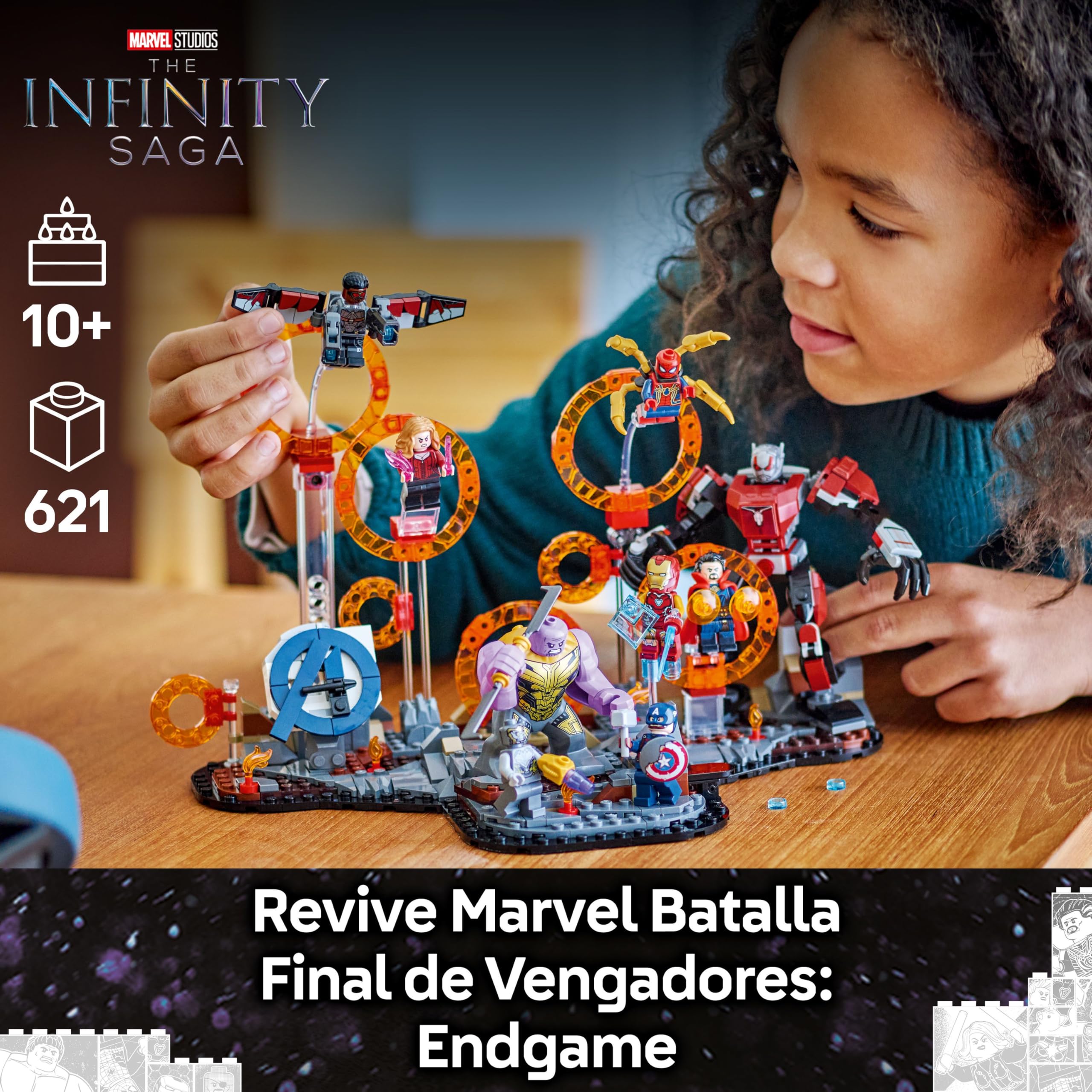 LEGO Marvel Batalla Final de Vengadores: Endgame, Juguete de Superhéroes, Figura de Thanos, Meca de Ant-Man y Minifiguras de Iron Man, Capitán América y Black Panther, Regalo para Niños y Niñas 76323