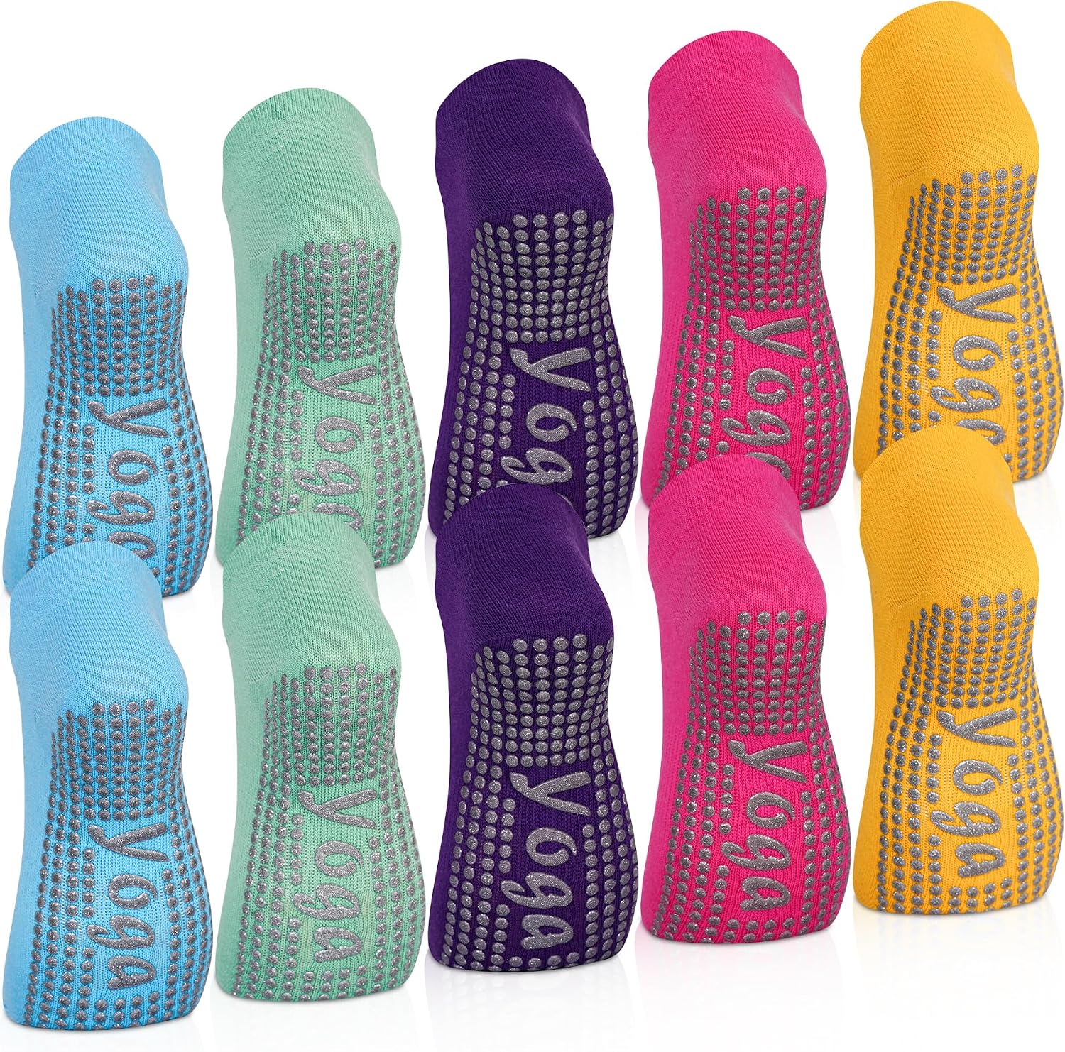 SkiBeaut 10 Pairs Non Slip Women Socks, Yoga Grips Anti Skid Floor Gripper Pilates Ballet Barre Home Grippy Sticky Socks