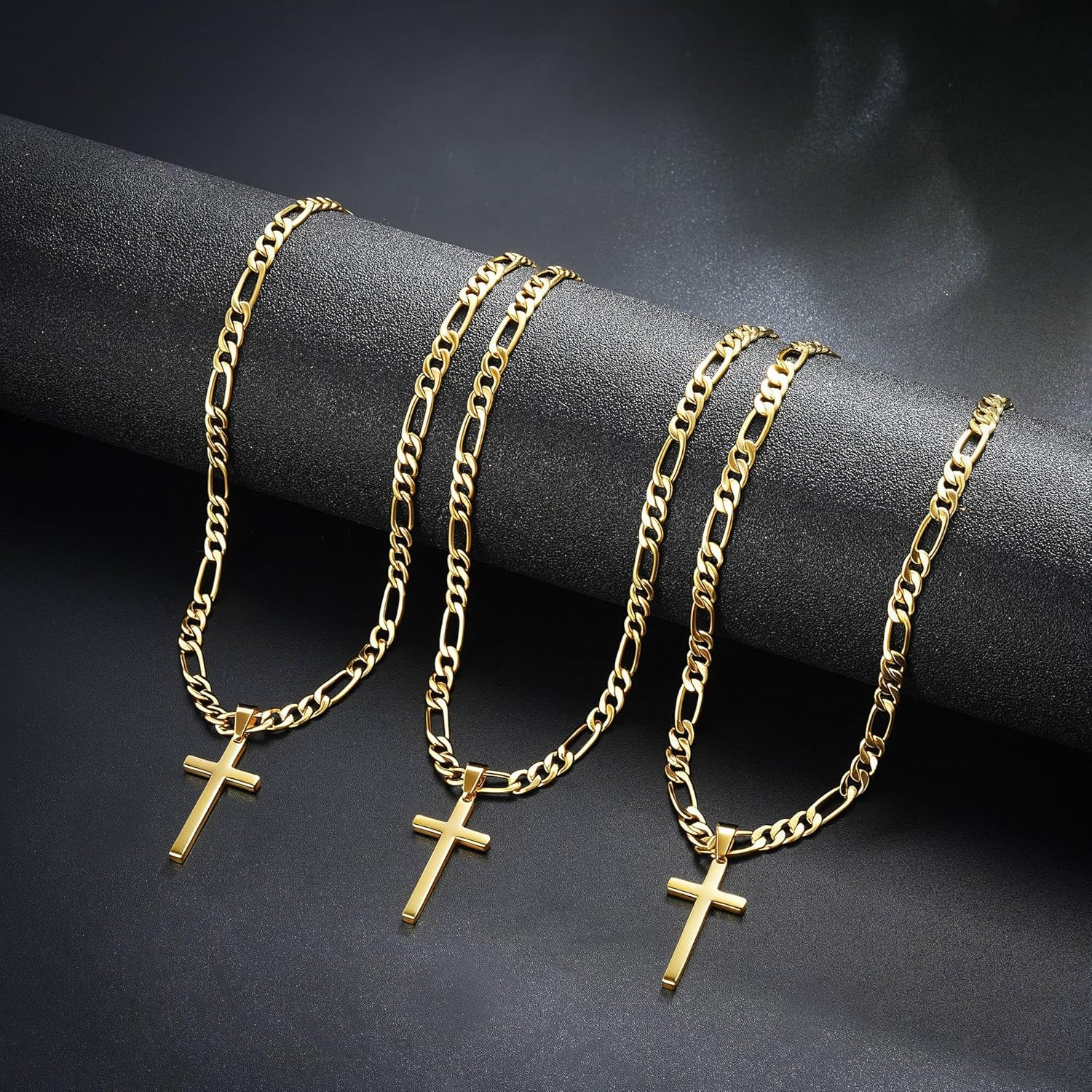 HIMSTORY 925 Sterling Silver Cross Necklace for Men Women, 5MM Durable Figaro Chain Cross Pendant Necklace for Men Women Jewelry Gifts for Boyfriend Father Husband