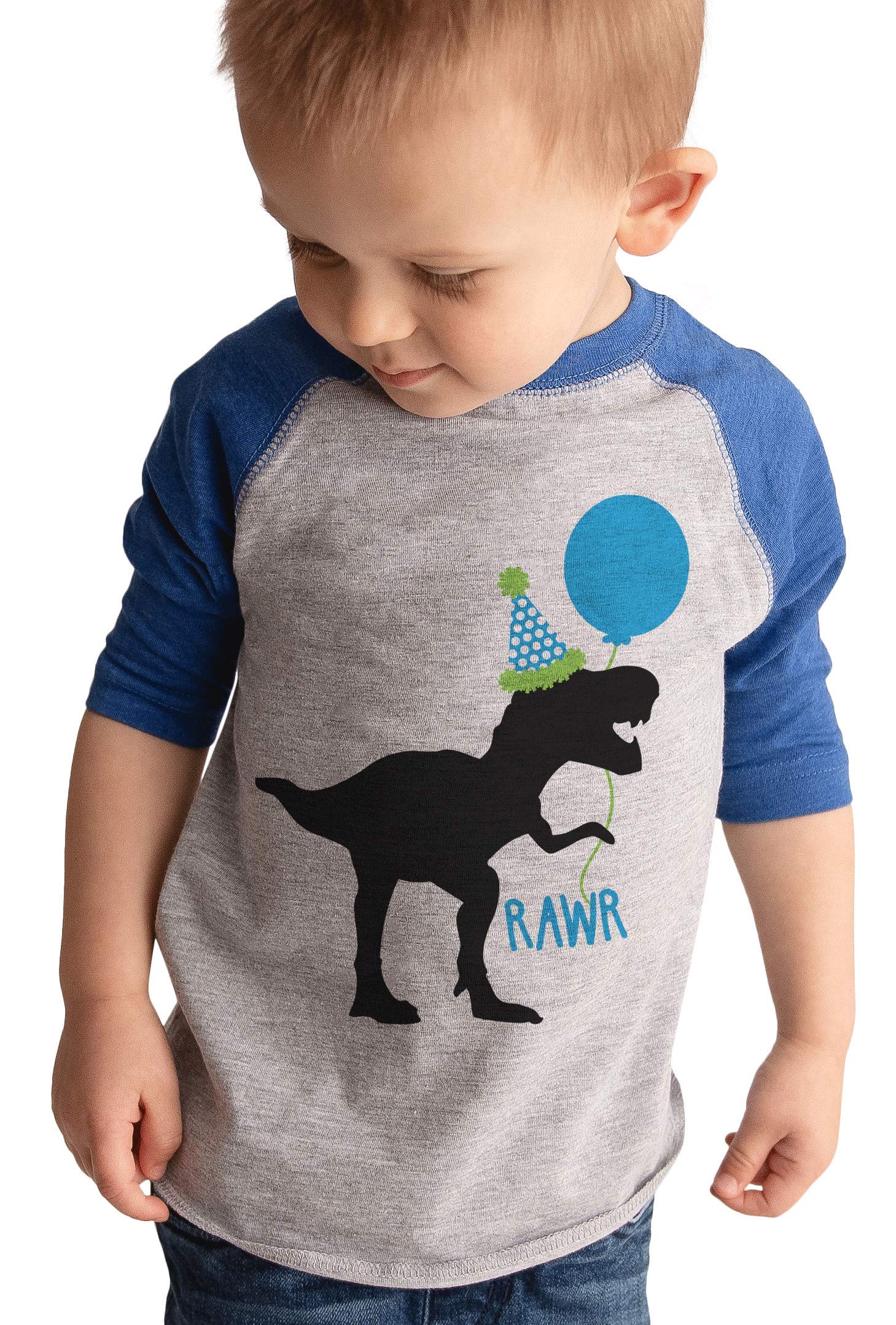 7 ate 9 ApparelBirthday Dinosaur Blue Raglan Tee