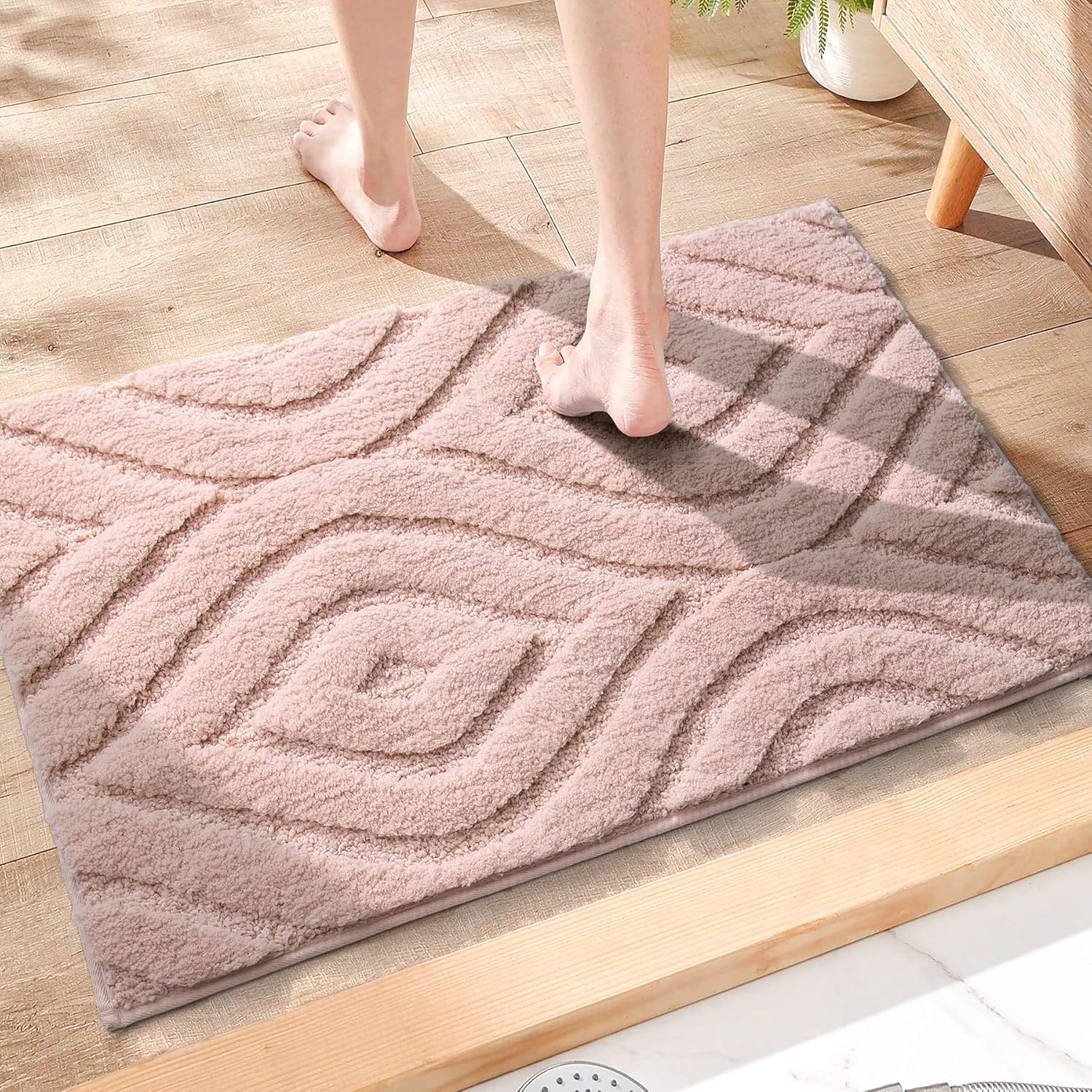 DEXDE Pink Bathroom Rugs Small Bath Mat Non Slip Geometric