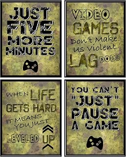 Silly Goose Gifts Video Game Themed Art Print Room Wall Decoration (Set or Four) Gamer (Camo)