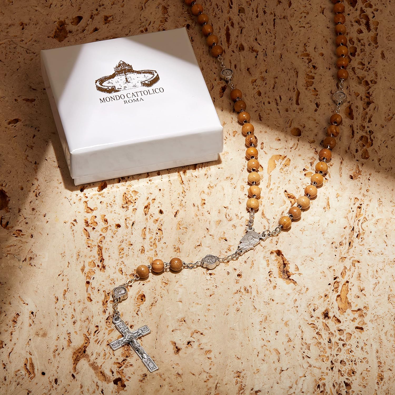 Mondo Cattolico Rosary Beads catholic for Women and Men from Vatican, Confirmation Catholic Rosary in Olive Wood Beads and Holy Spirit Center Medal - Perfect Catholic gifts - Image 4