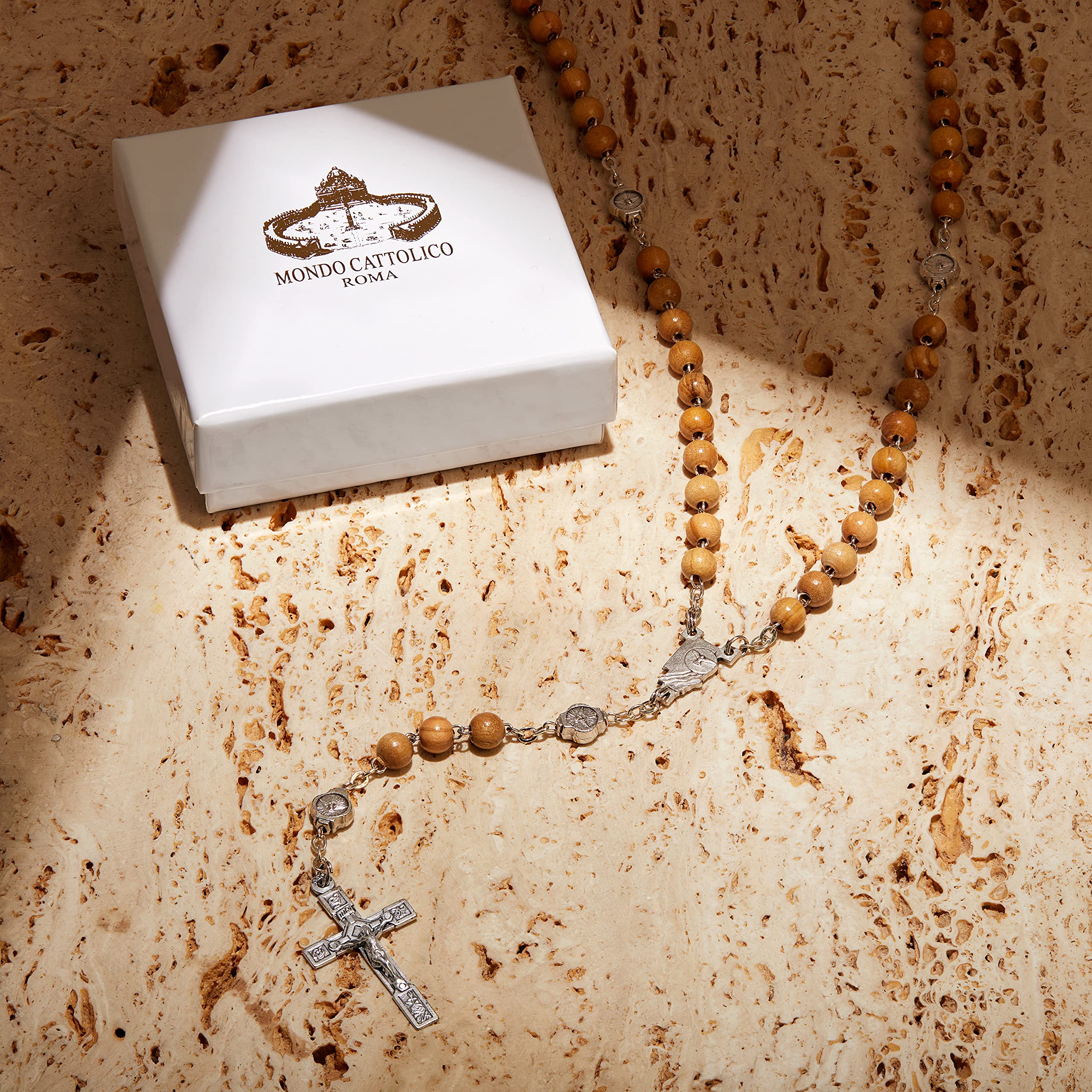 Mondo Cattolico Rosenkranz katholisch aus Olivenholz – mit Kreuz, Rosenkranz Kette, Gebetskette christlich, Konfirmation Geschenk, Kommunion Geschenk & Taufe
