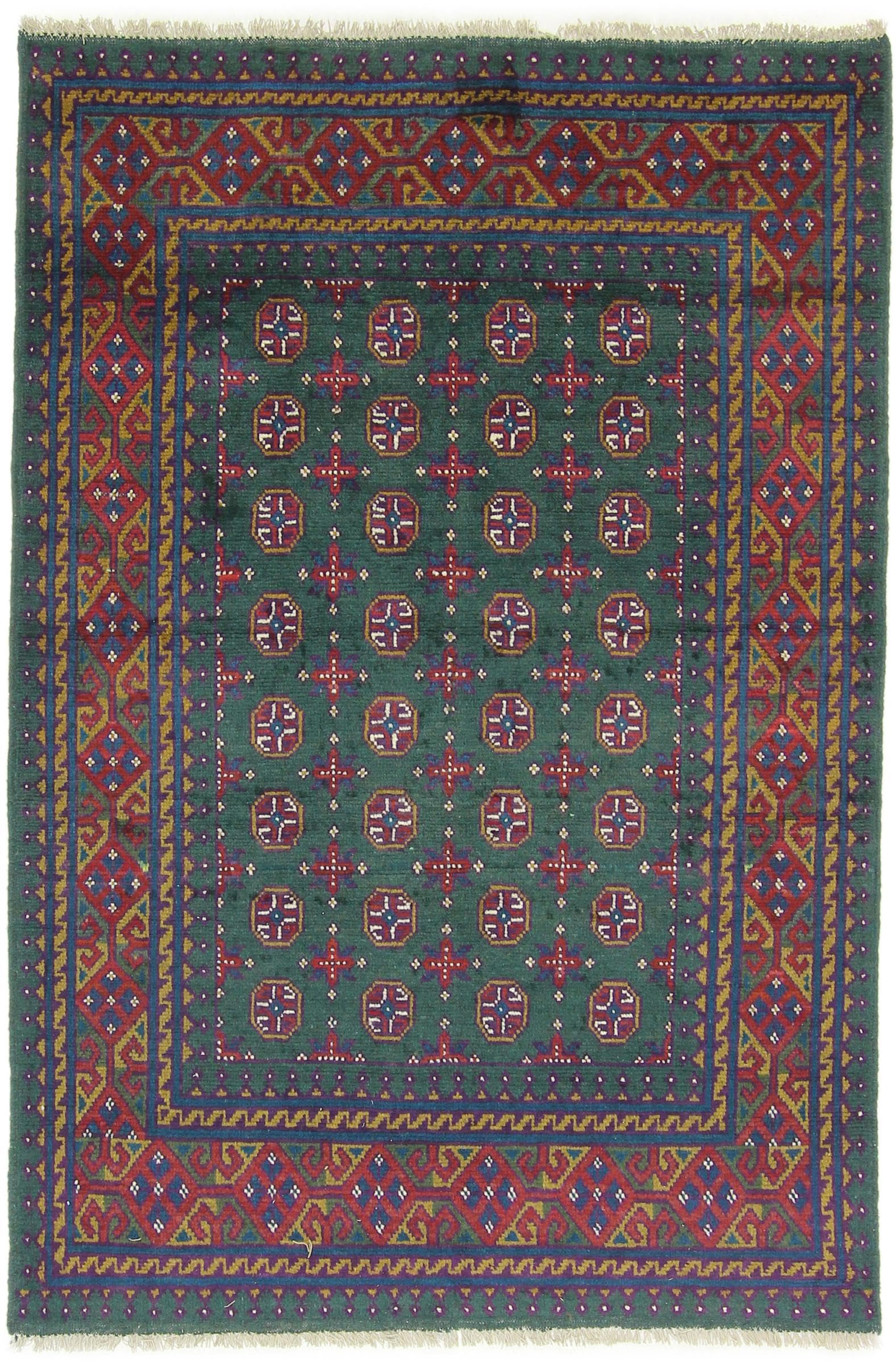 Tapis d'Orient Afghan Akhche noué main en laine 121x181 unique