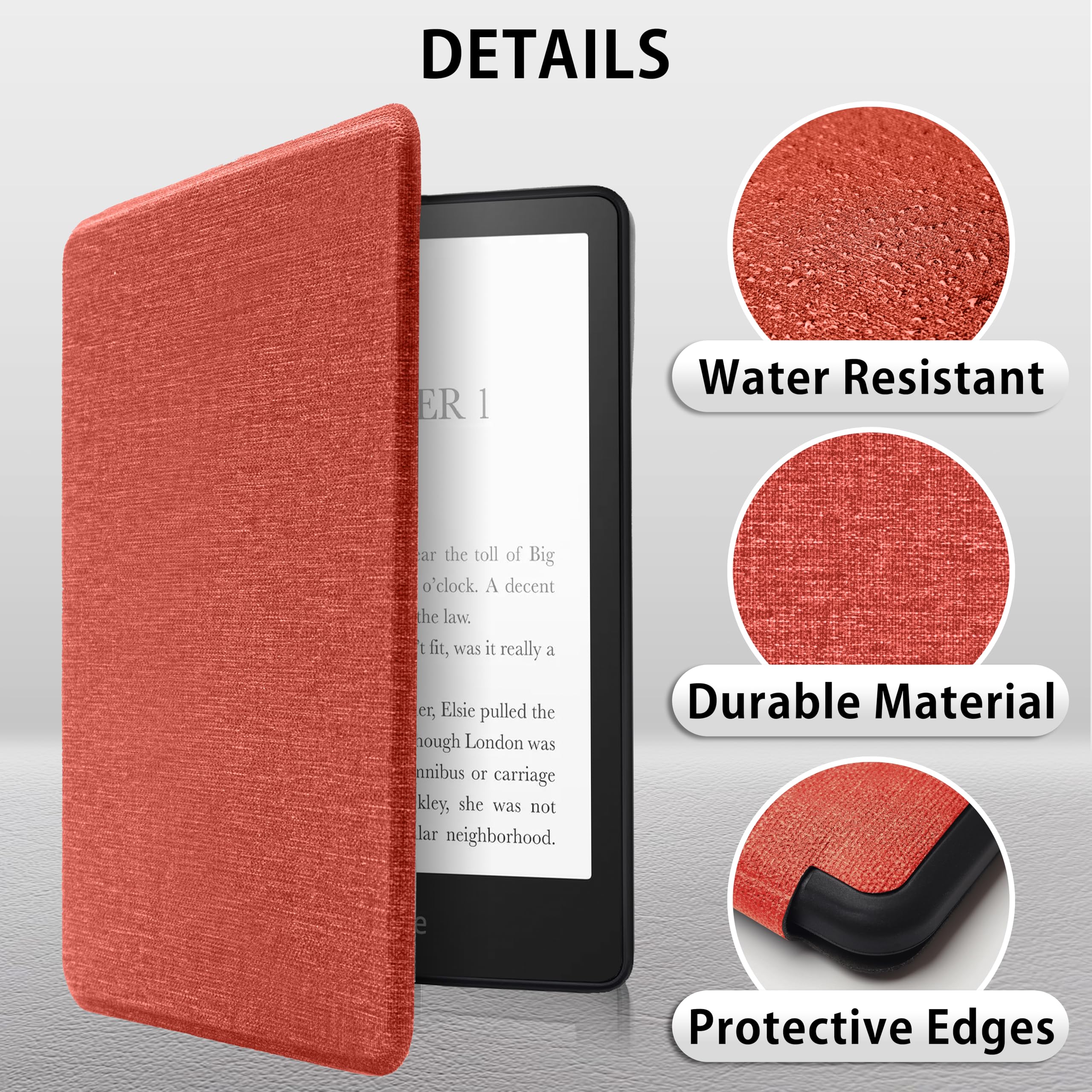 MyGadget Housse pour Kindle Paperwhite 12e Génération [ 2024 - SA569P - 7 Pouces ] - Etui Nylon Poignée élastique - Flip Case Tissu - Cover Rose