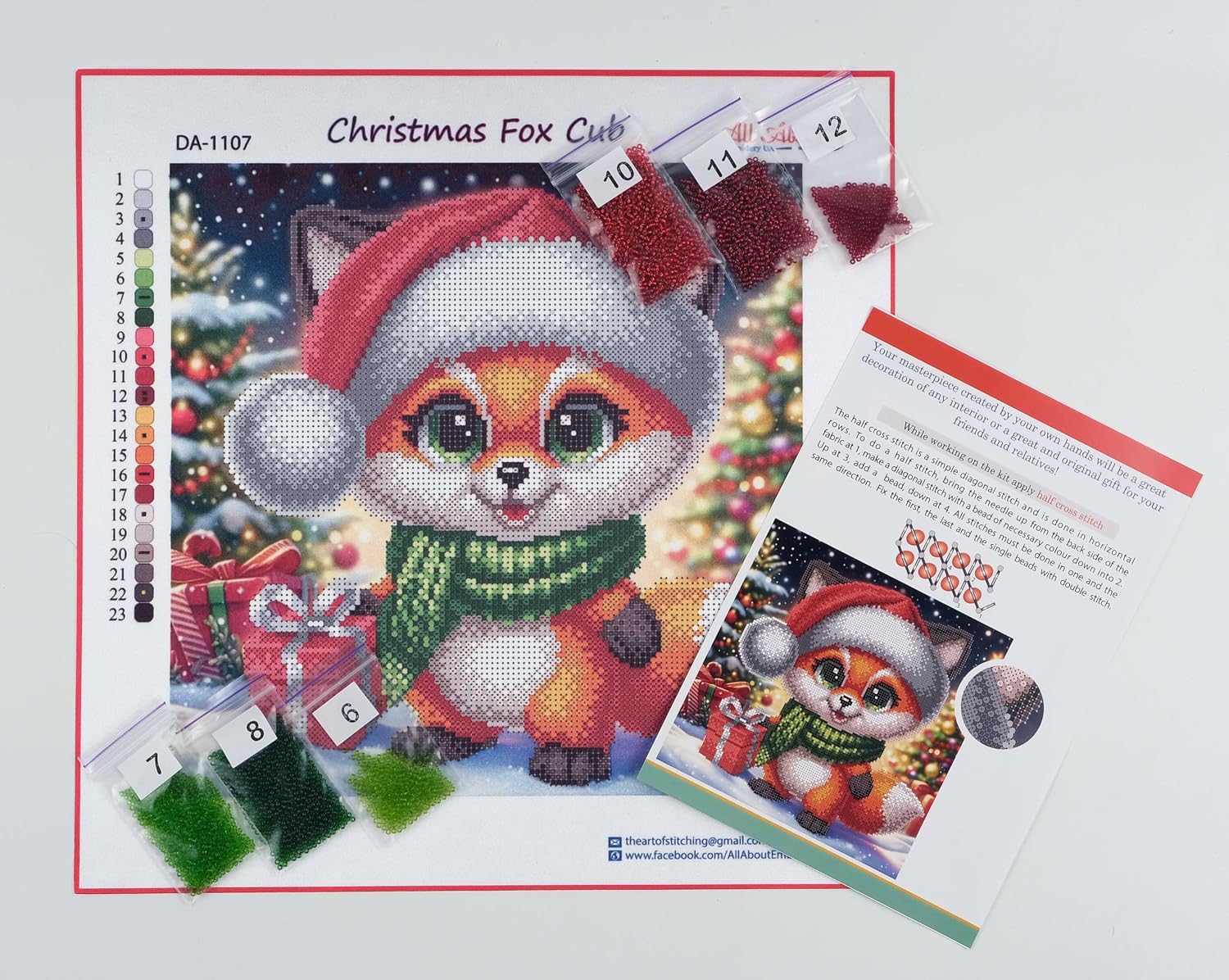 AllAboutEmbroideryUA Bead Embroidery kit Christmas Fox Cub DA-1107 Beaded Cross Stitch Christmas Beadwork Needlework kit