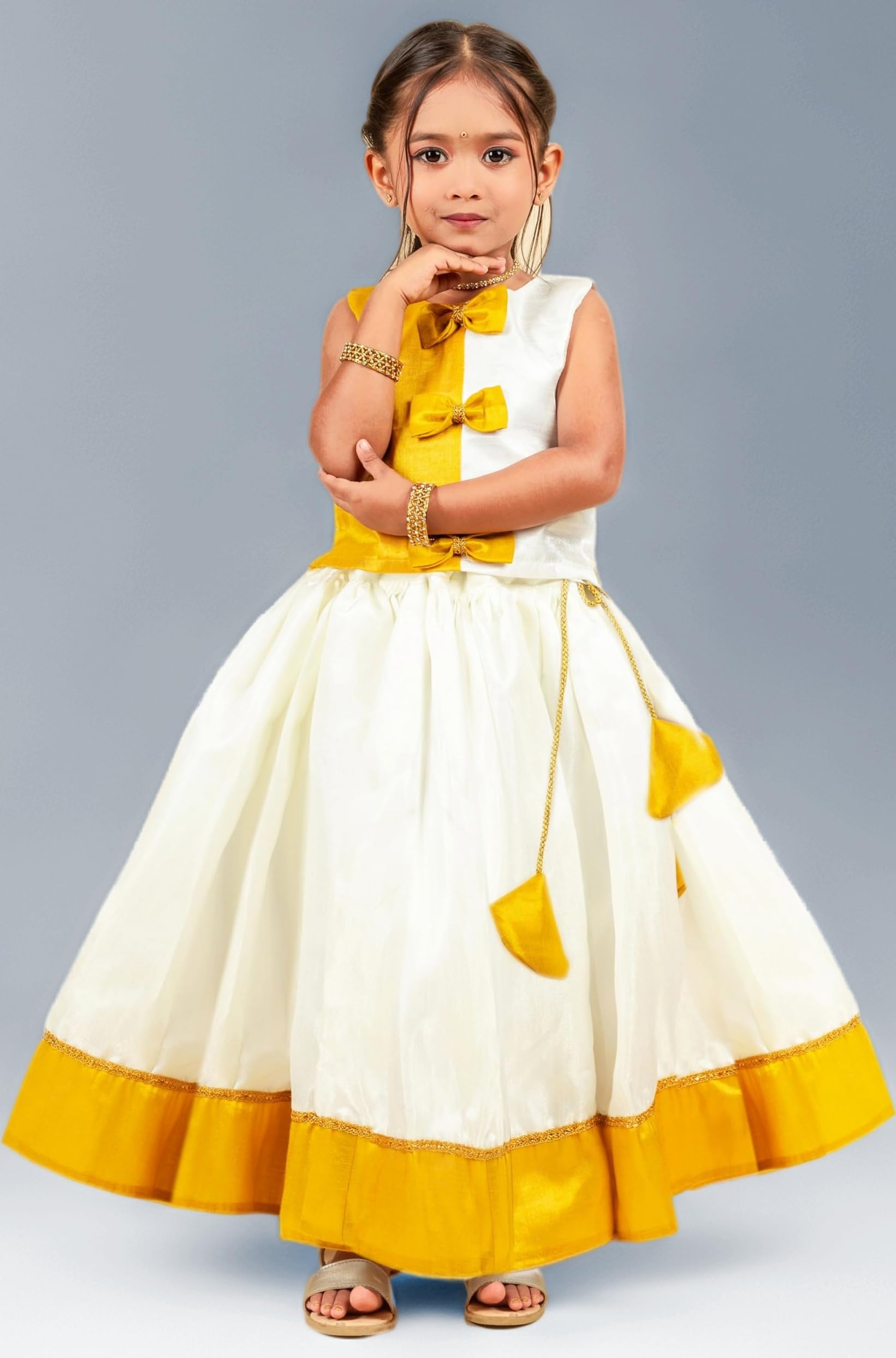 Stanwells Kids Lehenga Choli for Girls Cotton Silk Traditional Dress Ethnic Wear for Baby Girls Front Bow Readymade Embroidered Lehenga for Kids Kerala South Indian Pattu Pavadai Lehenga for Kids