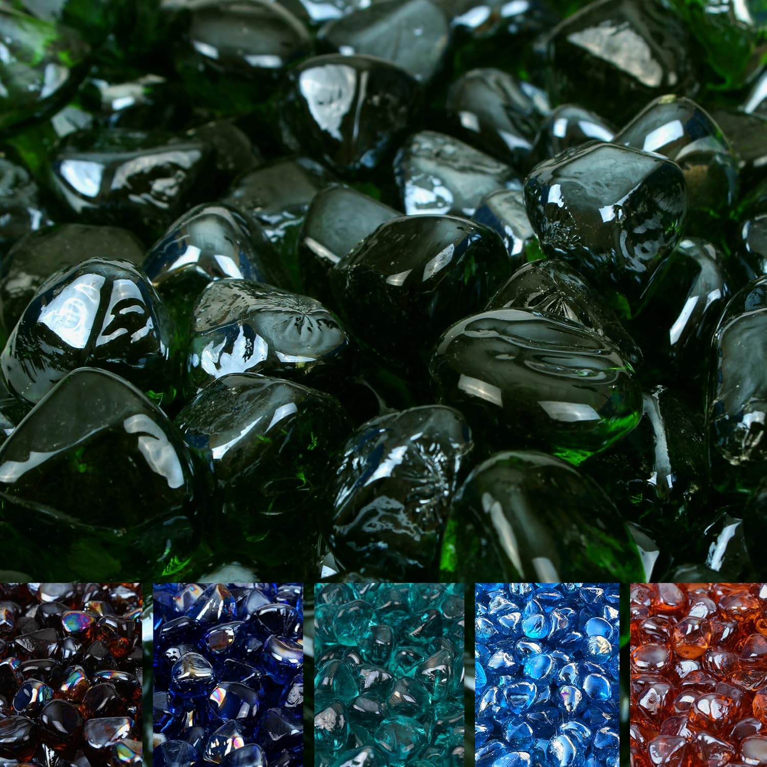 Reflective Fire Pit Glass Diamonds - Fire Glass for Fire Pit - 1" Firepit Glass Rock - Glass Stones - Fire Pit Glass Rocks - Gas & Propane Fire Pit & Fireplace Glass (50 Pound, Sapphire Blue)