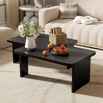 Modern Minimalist Rectangle Coffee Table Set,Multifunctional Combination Table with Splicing Design for Living Room,Easy Assembly Black-18