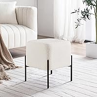 Vista 12 de Get Set Taburete otomano moderno de lino, taburete reposapiés, taburete cuadrado pequeño para sala de maquillaje, taburete reposapiés con patas