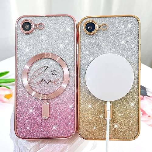 Vista 66 de Fiyart - Funda transparente magnética con purpurina para iPhone 12 para mujeres, con grabado "Love" metálico, protección para cámara y antigolpes