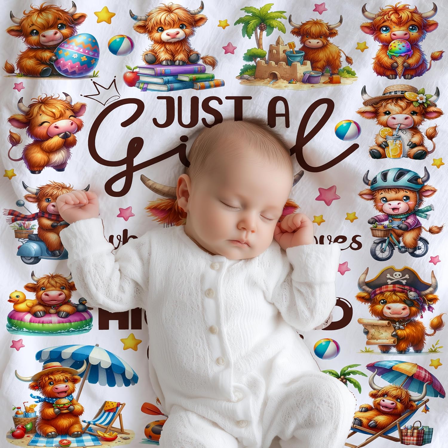 Highland Cow Blankets Just A Girl Who Loves Highland Cows Throw Blanket Cute Cows Blanket Gift for Women Girl Highland Cow Lover Soft Cozy Cow Print Decor Blankets for Crib Couch Sofa Cow Themed Stuff