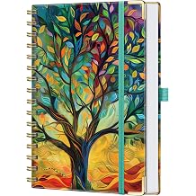 A5 Spiral Notebook Hardcover Journal   176 Pages 100 GSM Thick Paper, Tree of Life Cover, Lay Flat Wirebound Notebook with Metal Corners for Work, Study, Meeting Notes, Diary & Travel Journal
