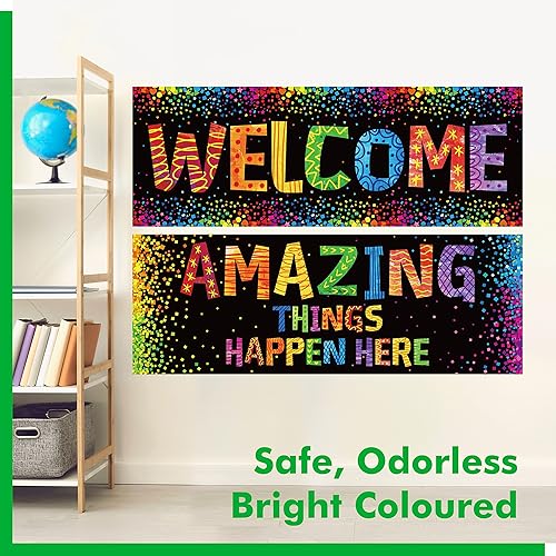 Miniatura 6 de Póster de pancarta para aula, 2 piezas de decoración colorida de confeti para tablero de anuncios, carteles motivacionales para escuela y aula,