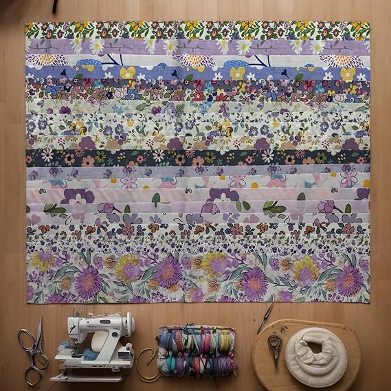 Pre-Cut Floral Cotton Quilting Fabric Strips, 40 Piece Bundle- 2.5x19.68 Inch Jelly Roll for Sewing, Crafts