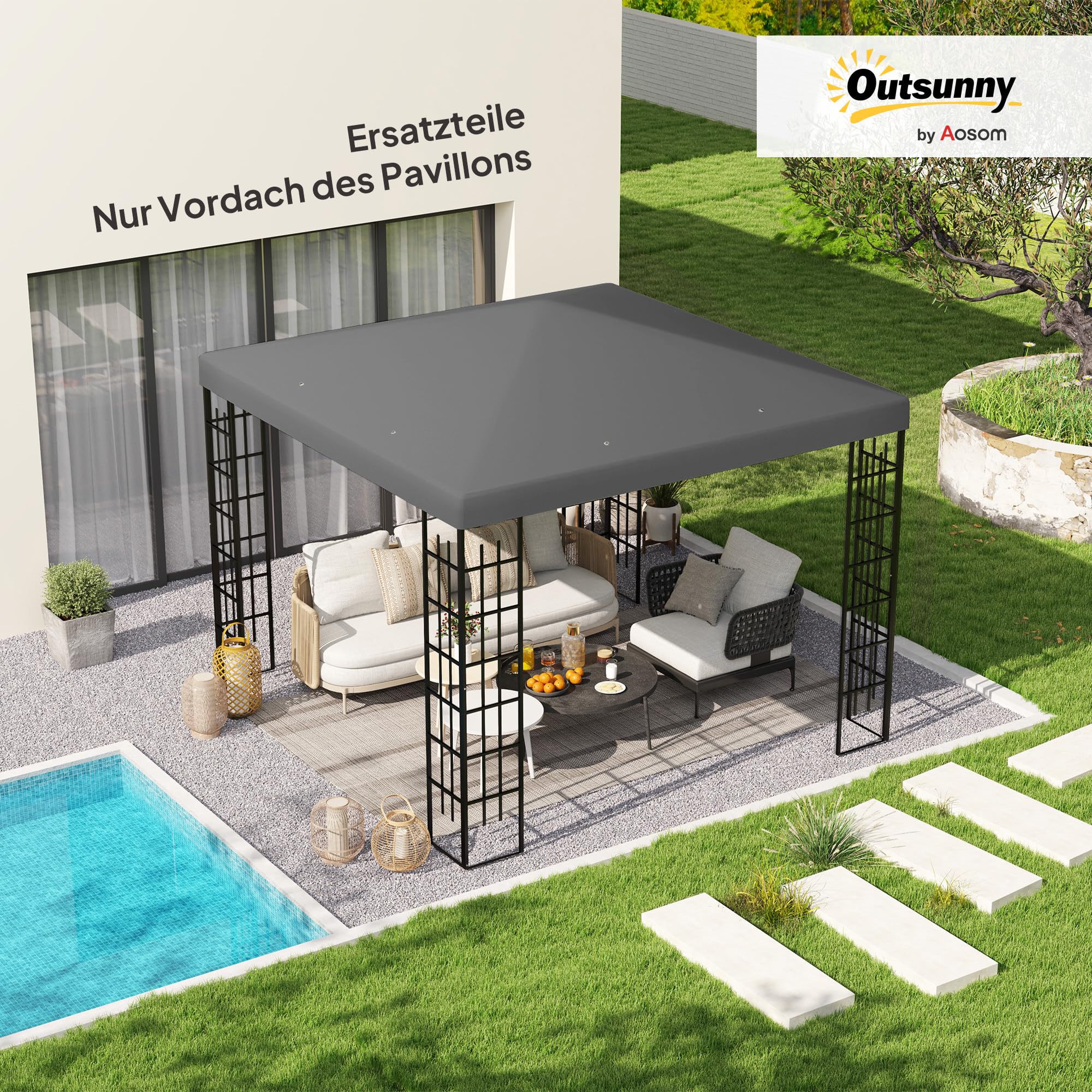 Outsuuny dach zapasowy do pawilonu ogrodowego, 3 x 3 m, wodoszczelny, zapasowy pokrowiec do pawilonu ogrodowego, części zamienne z tkaniny Oxford, 370 g/m², ciemnoszary