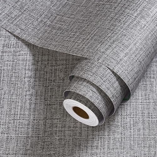 Miniatura 2 de Akywall Papel tapiz de tela de lino de 393.7 pulgadas, papel de contacto con textura impermeable, autoadhesivo en rollo de vinilo sólido extraíble