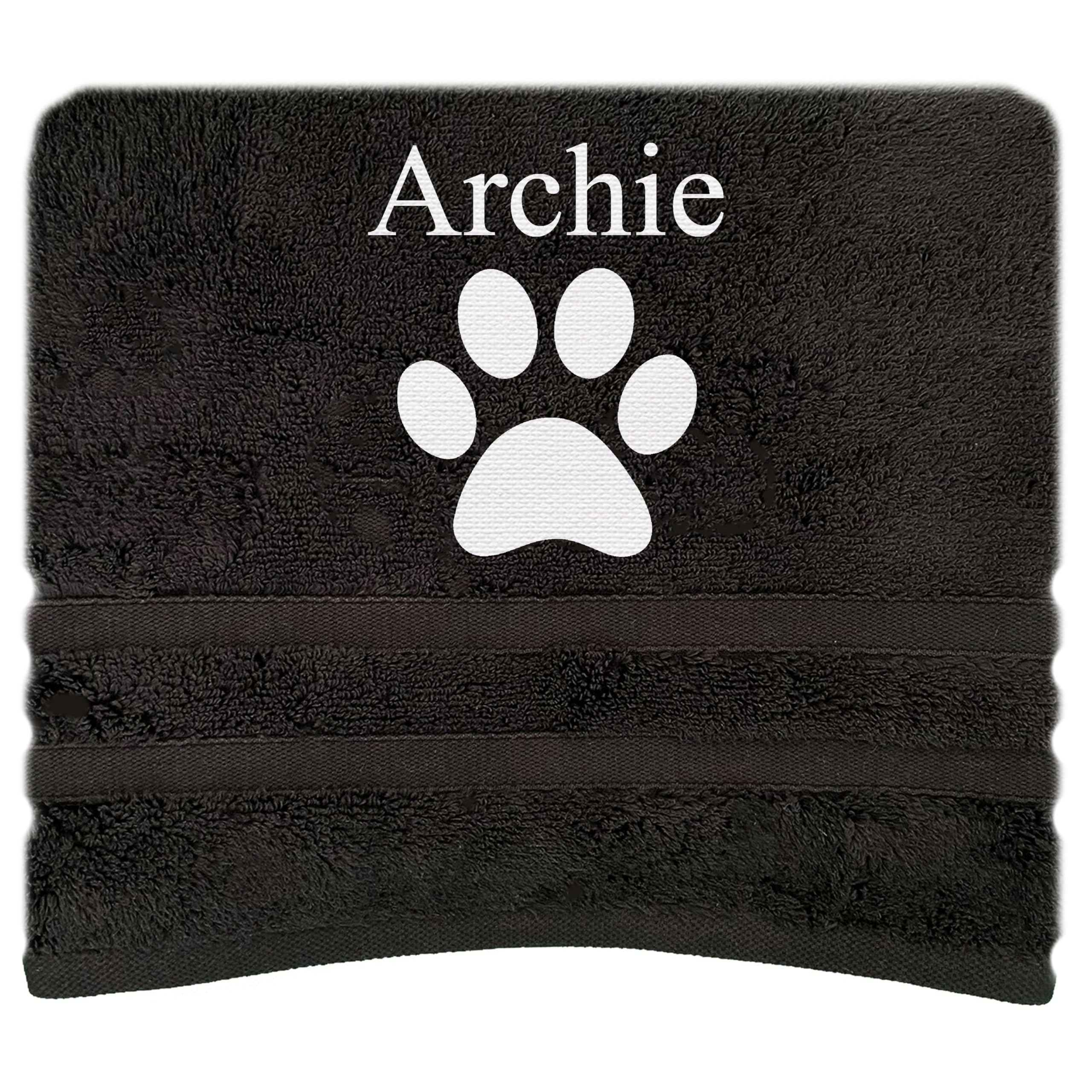 Jjlc Black Personalised Dog Pet Towel Name Paw Print Bath Towel (Black)