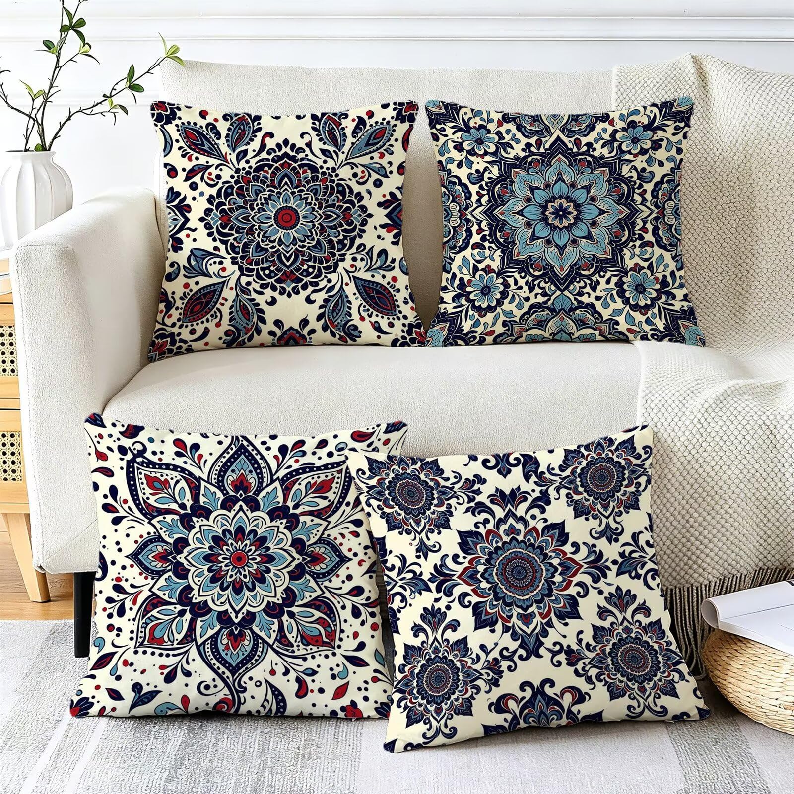 Coussin Exterieur Bleu Lot de 4,Housse Coussin Exterieur, Cod-0000759