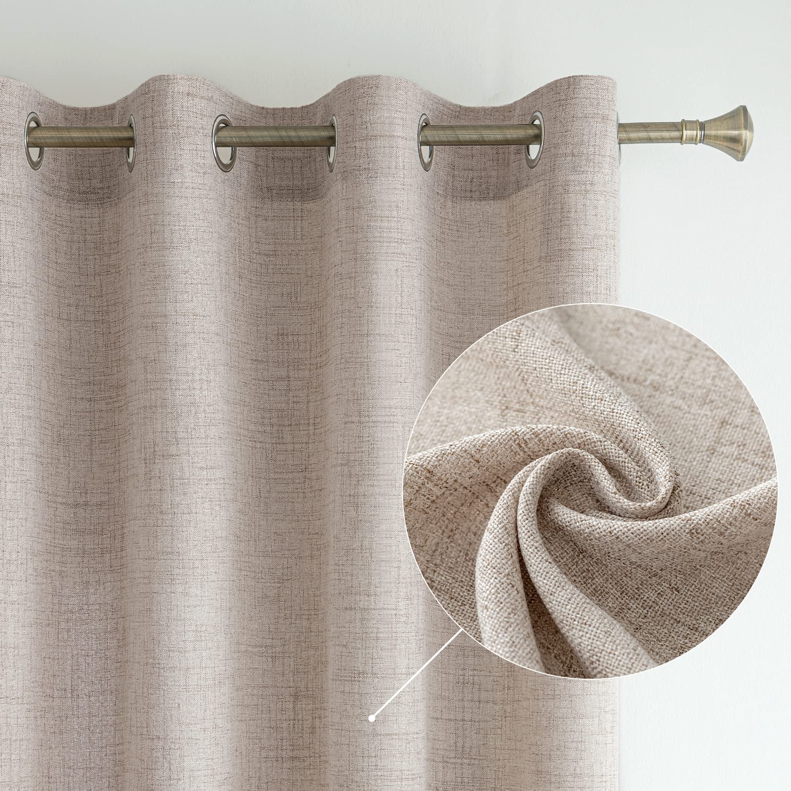 MIULEE Vorhänge Gardinen Ösenvorhang Leinenoptik 2er Set Khaki 140x225cm | Wohnzimmer Leinen Vorhang Boho Gardine mit Ösen Semi-transparent Leinenvorhang Curtains