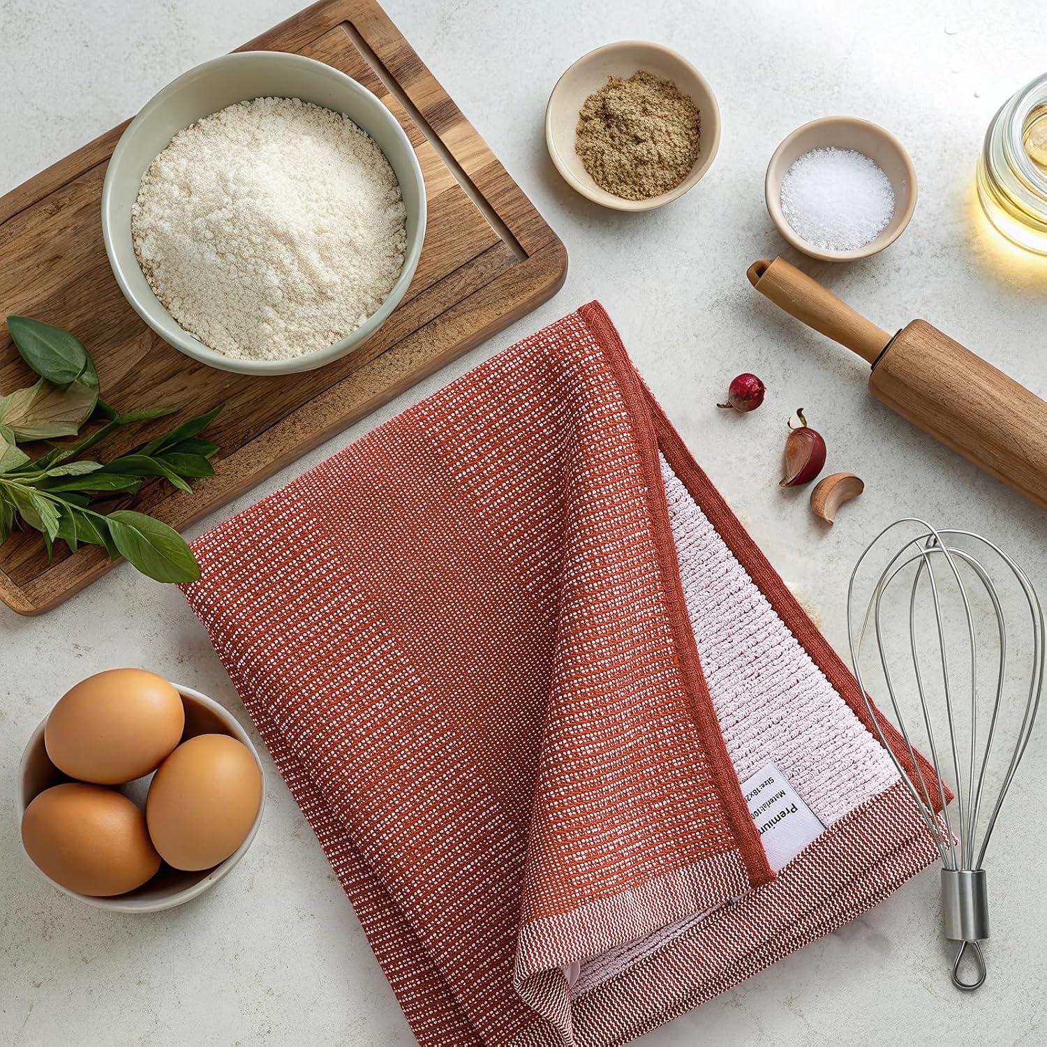 Mordimy Premium Kitchen Towels 6 Pack (18 x 28 Inches, Rust), Large Cotton Kitchen Hand Towel, Flat & Terry Dish Towels for Drying Dishes, Super Absorbent Tea Dishtowels Set with Hanging Loop