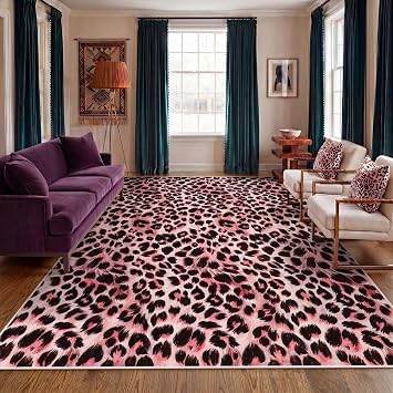 Tribesigns Leopard Print 8x10 Area Rugs for Living Room, Washable Cheetah Rug for Bedroom Dining ...