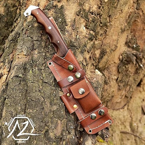 Miniatura 6 de ZE-HK-55 Cuchillo de caza de Damasco hecho a mano con funda de cuero para desollar al aire libre Camping Cuchillo Bowie de hoja fija con vaina,