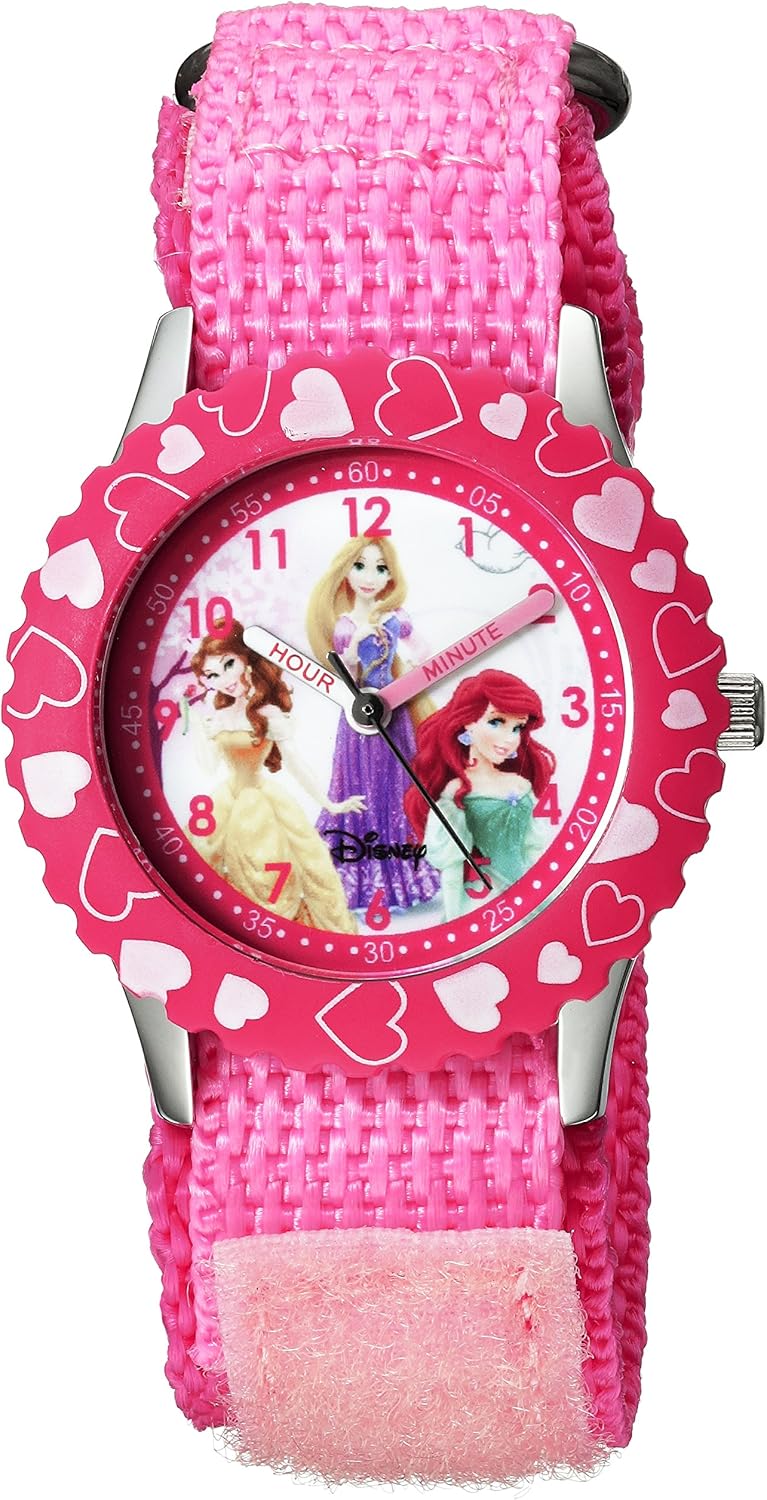 Disney Princess Watch for Girls – Kids' Princess Watch with Pink Bezel and Adjustable Nylon Strap – Perfect for Toddlers and Girls Ages 4-7 – Fun, Durable, Easy-to-Read Timepiece Kids