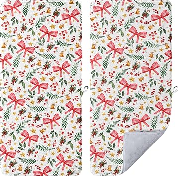 Colorful Christmas Bow Decorative Towels Holiday Absorbent Towel for Bathroom Farmhouse 13.5 x 29.5 Inch