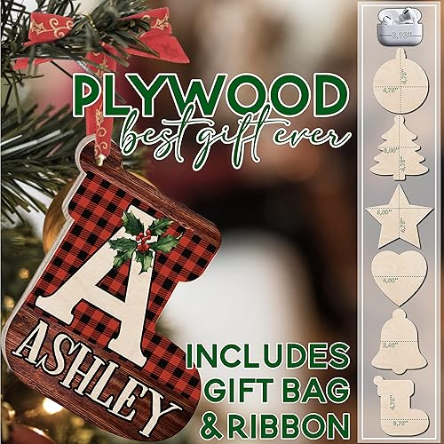 Miniatura 8 de Adornos iniciales de Navidad personalizados con nombre, 6 formas, 3 fuentes, 8 patrones. Decoración de adorno de madera de Navidad personalizable,