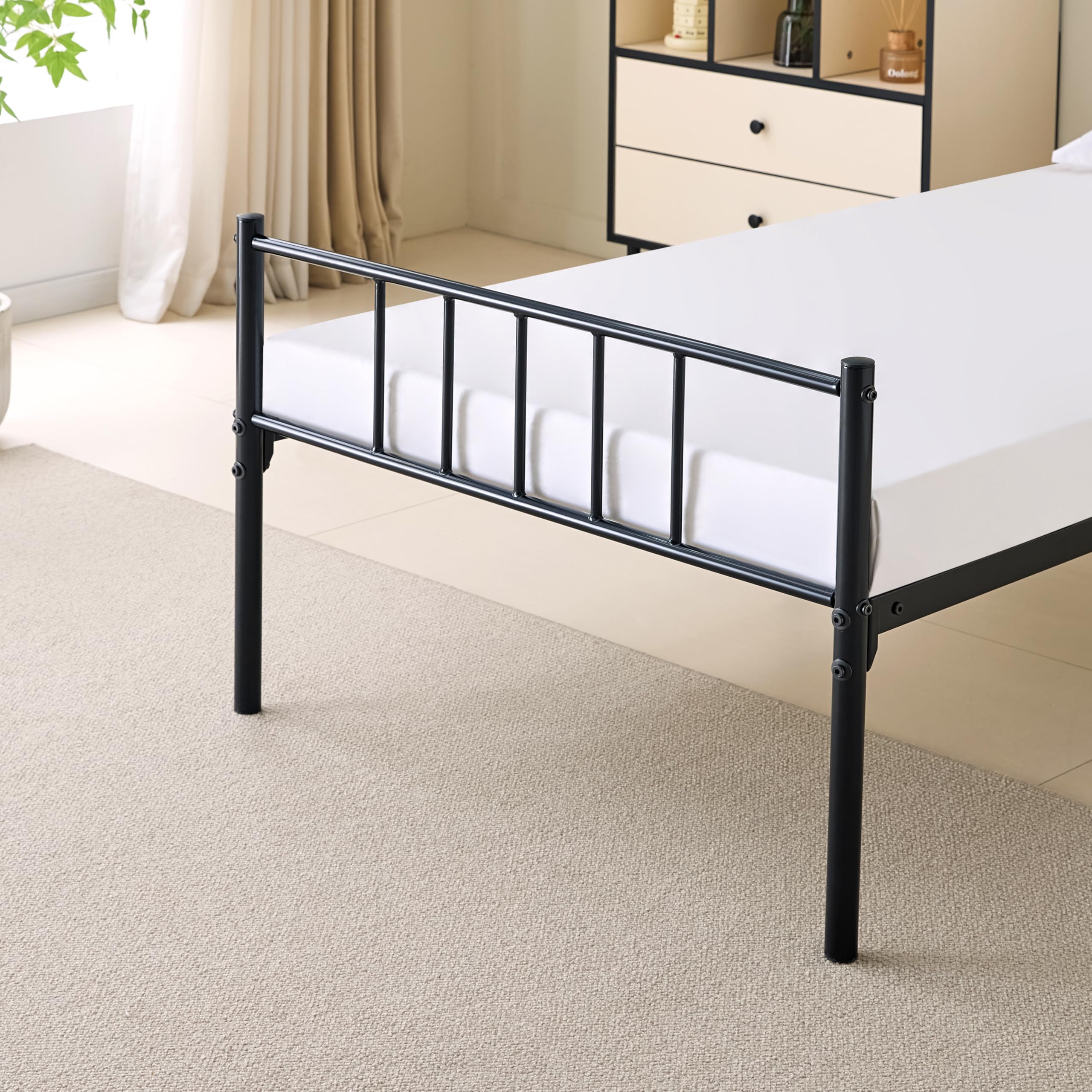 Garvis Metallbett 90x200 cm (32 cm) – Minimalistisches Latten-Design – Matratzen-Stopp – Stabiles Einzelbett Schwarz