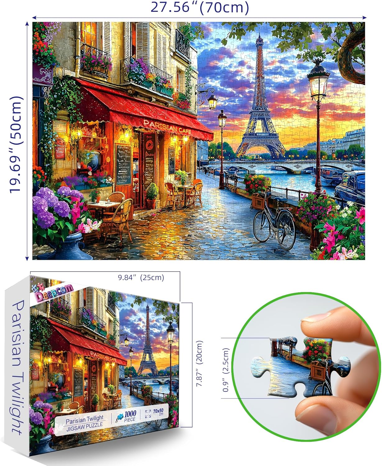 1000 Pieces Paris Twilight Jigsaw Puzzle for Adults - Stress Relief & Family Bonding Game, Scenic Eiffel Tower & Seine River Art, 27.56x19.69 Inches Home Decor