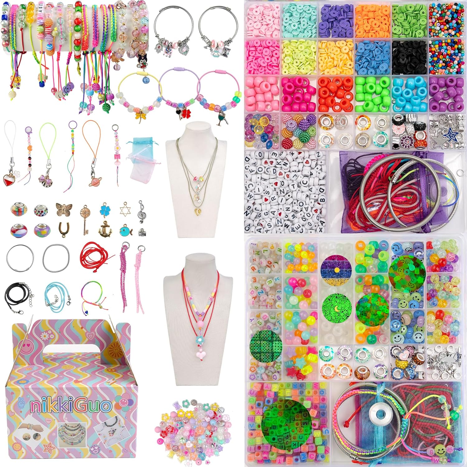 Hardy Guo Clay Beads Glow Beads Bracelet Making Kit Beads for Friendship Bracelet kit with Letter Beads Jewelry Making Set for Beginners Gifts (Pandora - Two-in-One)