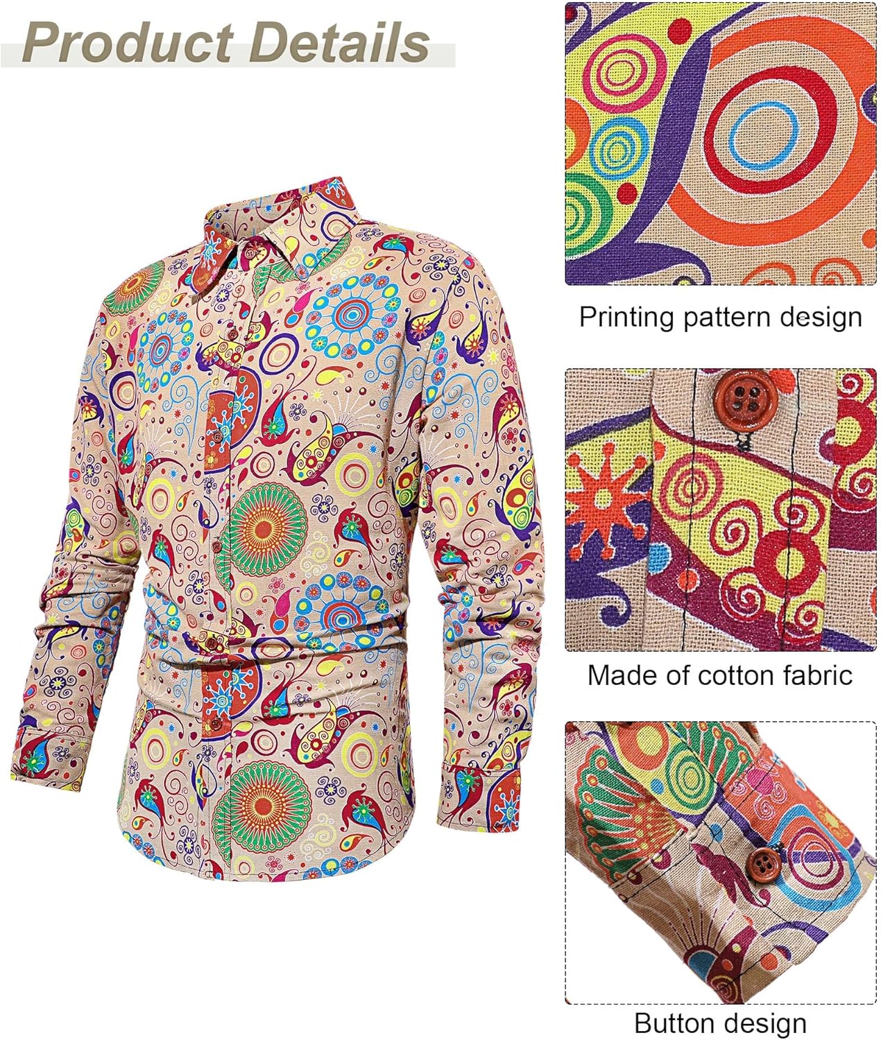 6 Pcs Men's 70s 80s Disco Outfit Costume Dance Bell Bottom Pants Retro Shirts Moustache Sunglasses Wigs Necklace - Image 2