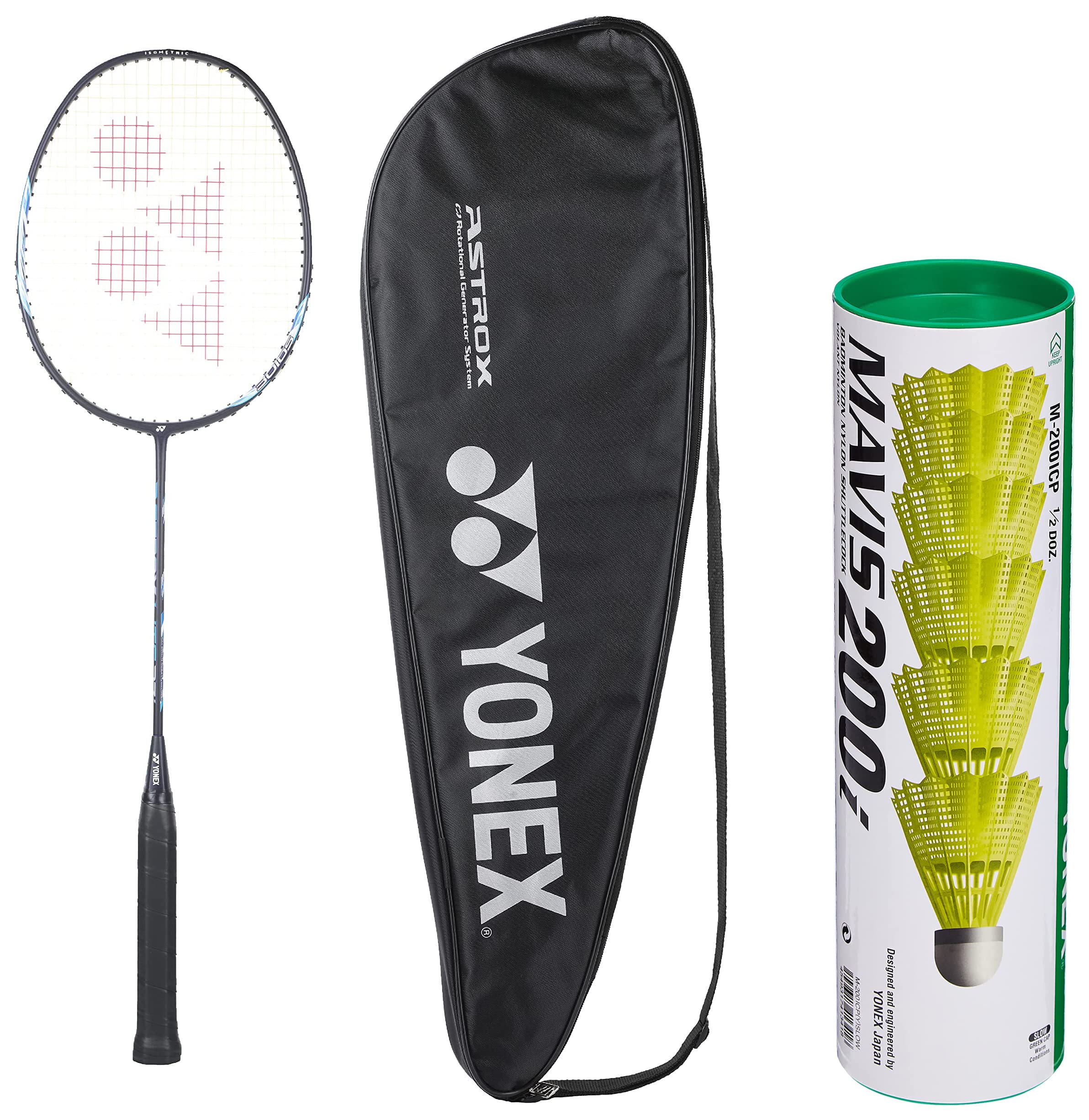 YONEX Nylon Badminton Racquet Astrox Lite 27I (G4, 77 Grams, 30 Lbs Tension)& Mavis 200I ,,, Multicolor