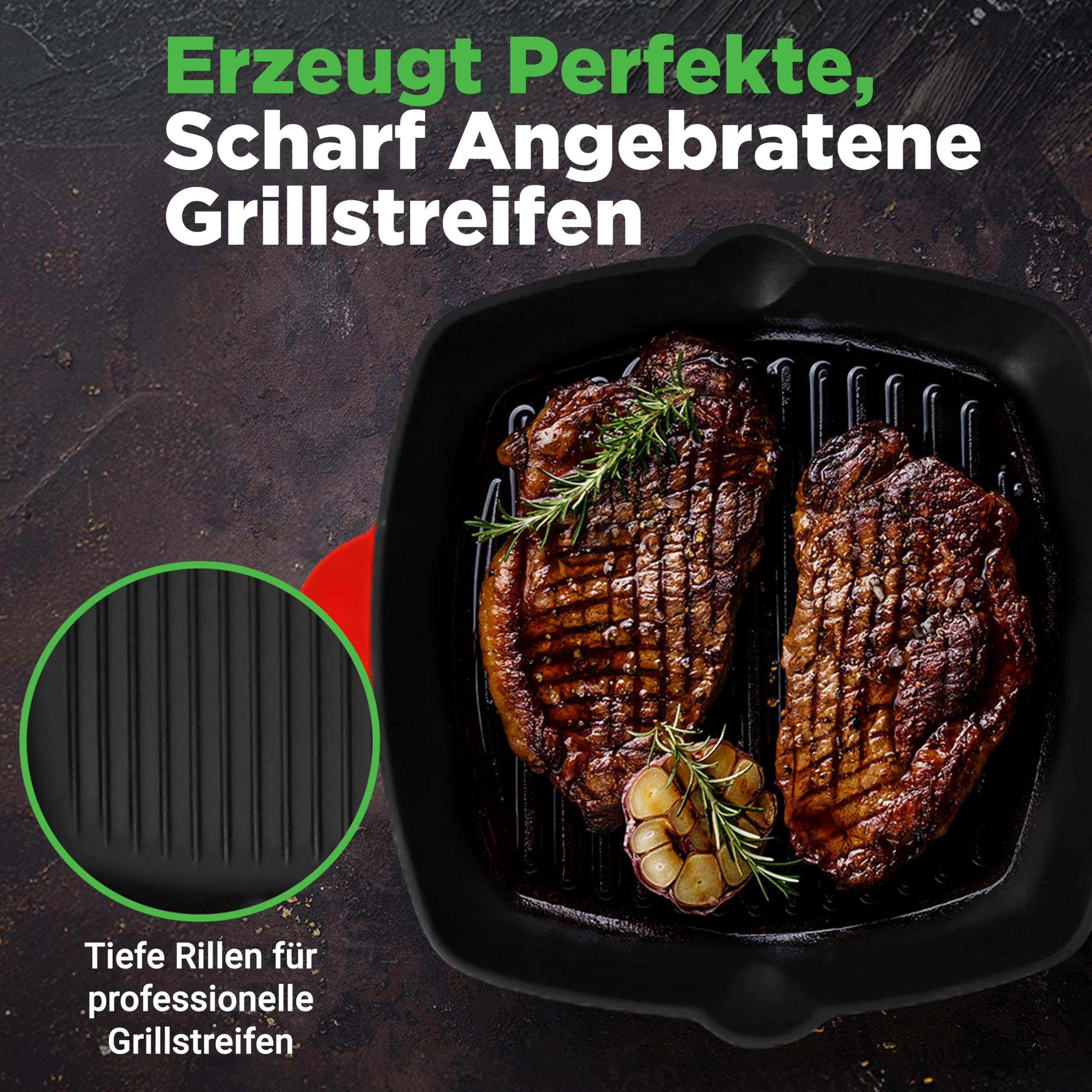 NutriChef Grillpfanne, 29x29cm mit Ausguss, Steakpfanne-Gerillt, Emailliert