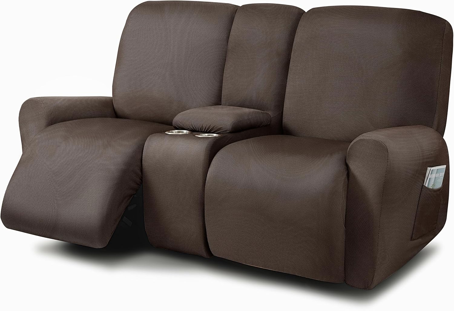 ULTICOR Reclining Love Seat with Middle Console Slipcover, 8-Piece Yarn Dyed Loveseat Reclining Sofa Covers, 2 seat Loveseat Recliner Cover, Thick, Soft, Washable (Chocolate)