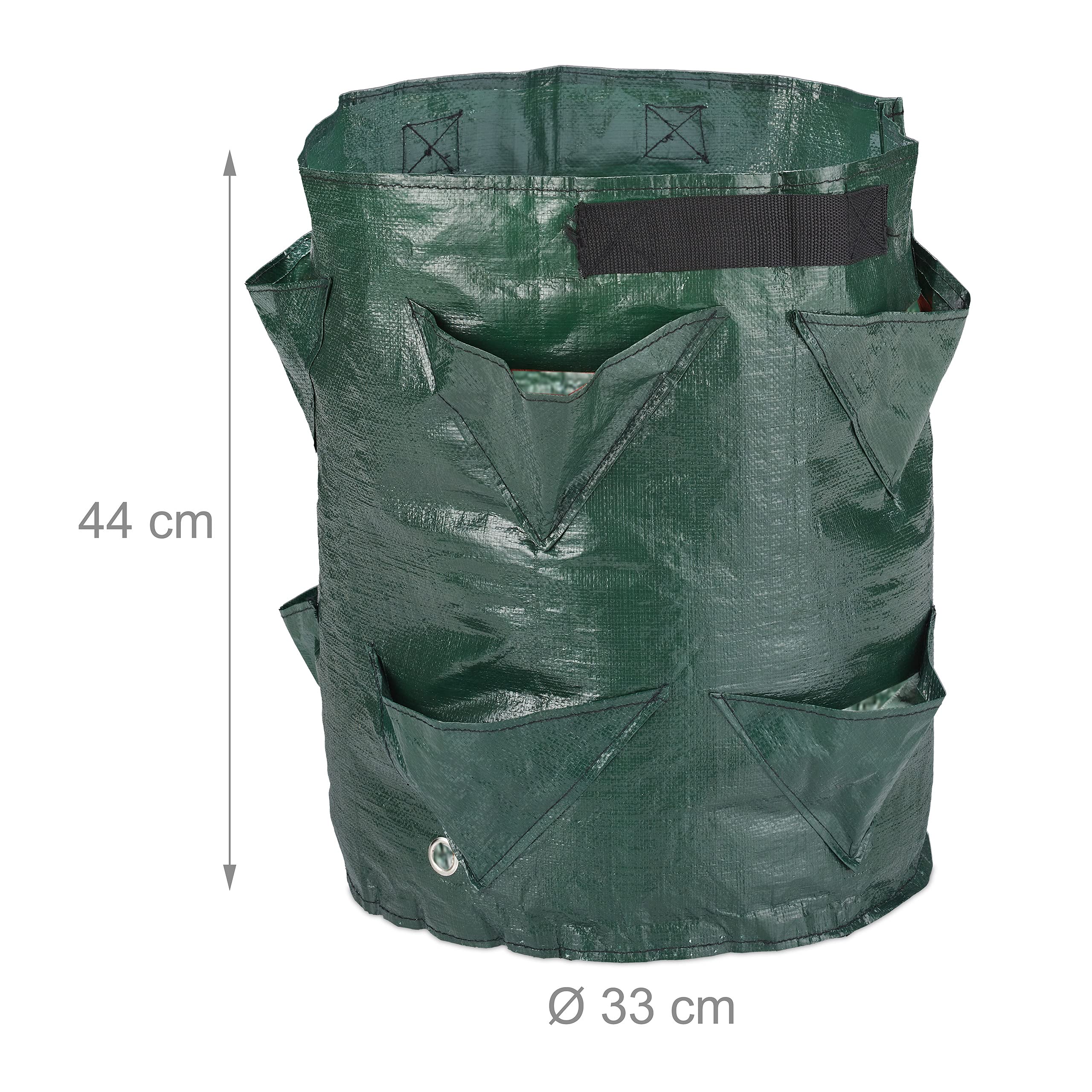 Relaxdays Sac de Plantation en Lot de 3, avec Fond perforé, 2 poignées, en Plastique, H x D : 44 x 33 cm, Vert foncé