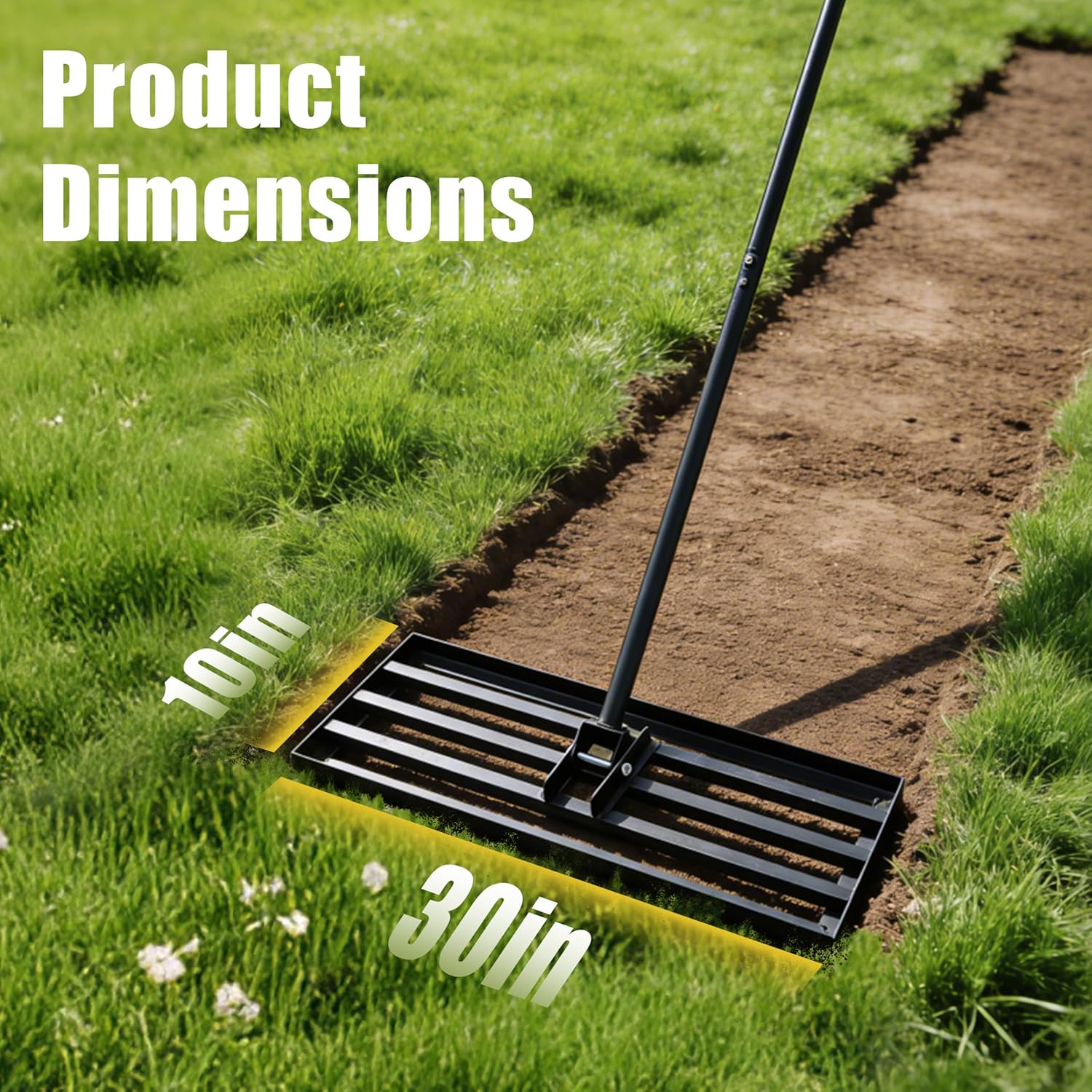 SYITCUN Lawn Leveling Rake, 30" x 10" Stainless Steel Head, Ergonomic Bent Handle, Level Soil & Sand, 6ft Long Handle for Yard, Garden, Sports Field