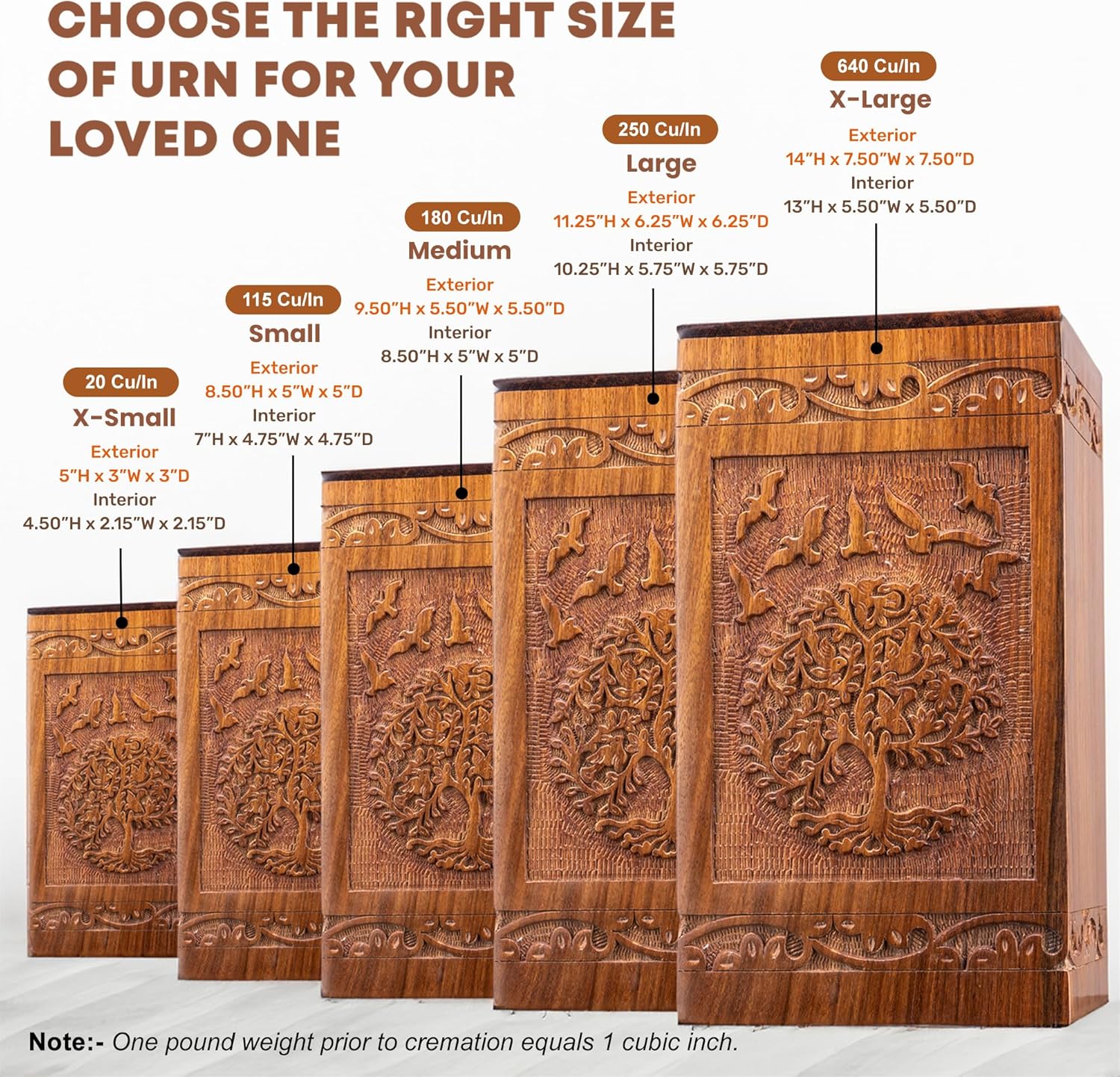 INTAJ Tree of Life Wooden Urn for Human Ashes, 20lbs Capacity, Suitable for Burial for Men, Women, Mom, Dad - Mini Rosewood Keepsake Cremation Urn for Ashes Handcrafted - Wooden Carved Box - Image 7