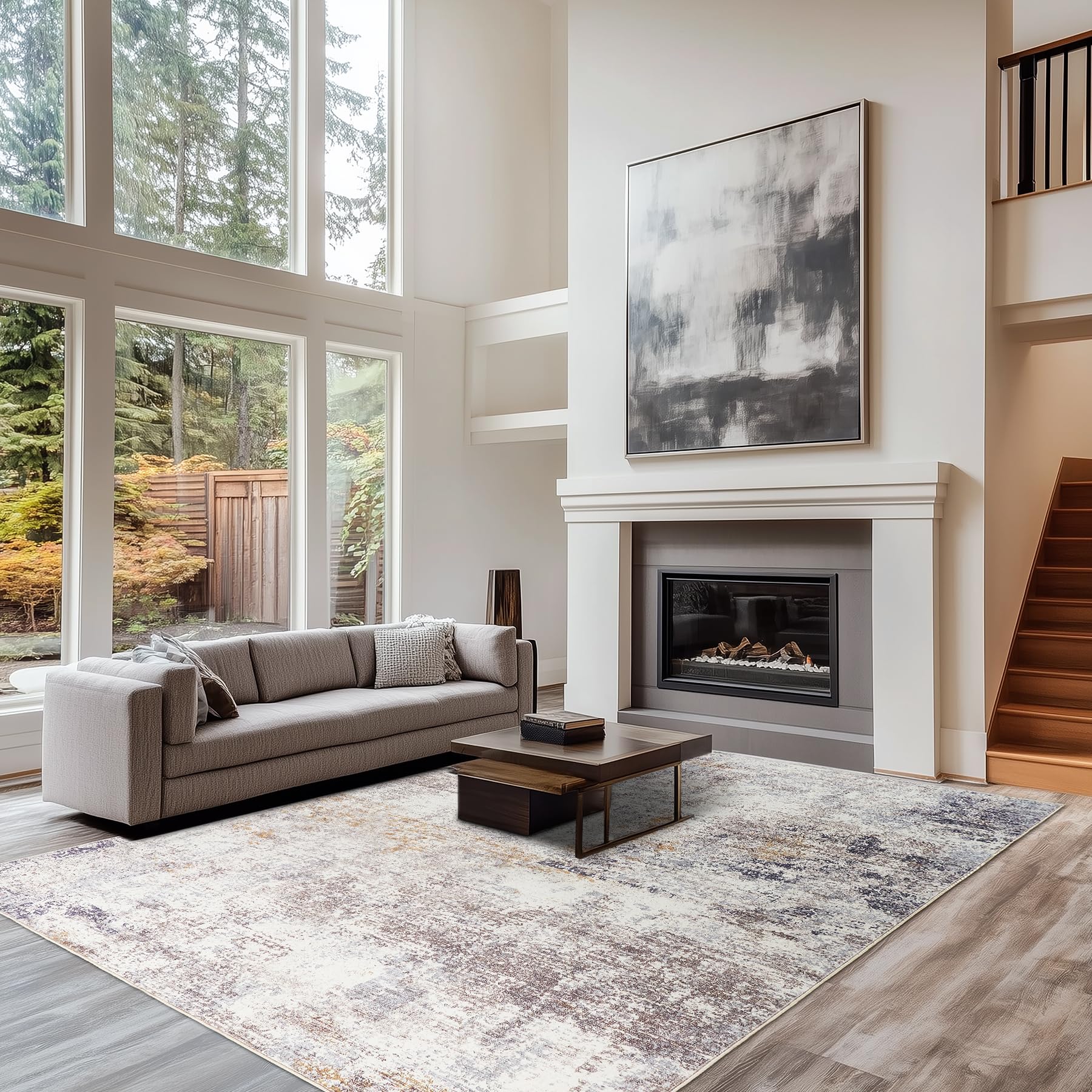 8x10 Living Room Bedroom Rugs Large Modern Abstract Area Rug Machine Washable Black Soft Rug, Anti-Skid Non-Shedding Floor Carpet for Dining Room Home