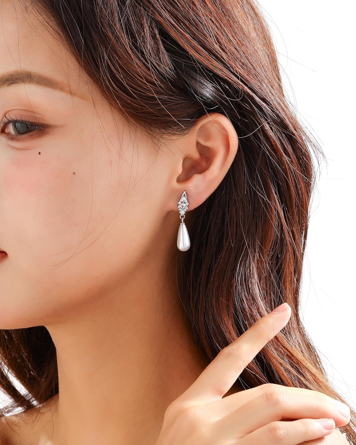 Pearl Earrings for Women, 14k Gold Plated Trendy Diamond Pearl Drop Earrings Bridal Shower Gifts Wedding jewelry for Women - Image 2