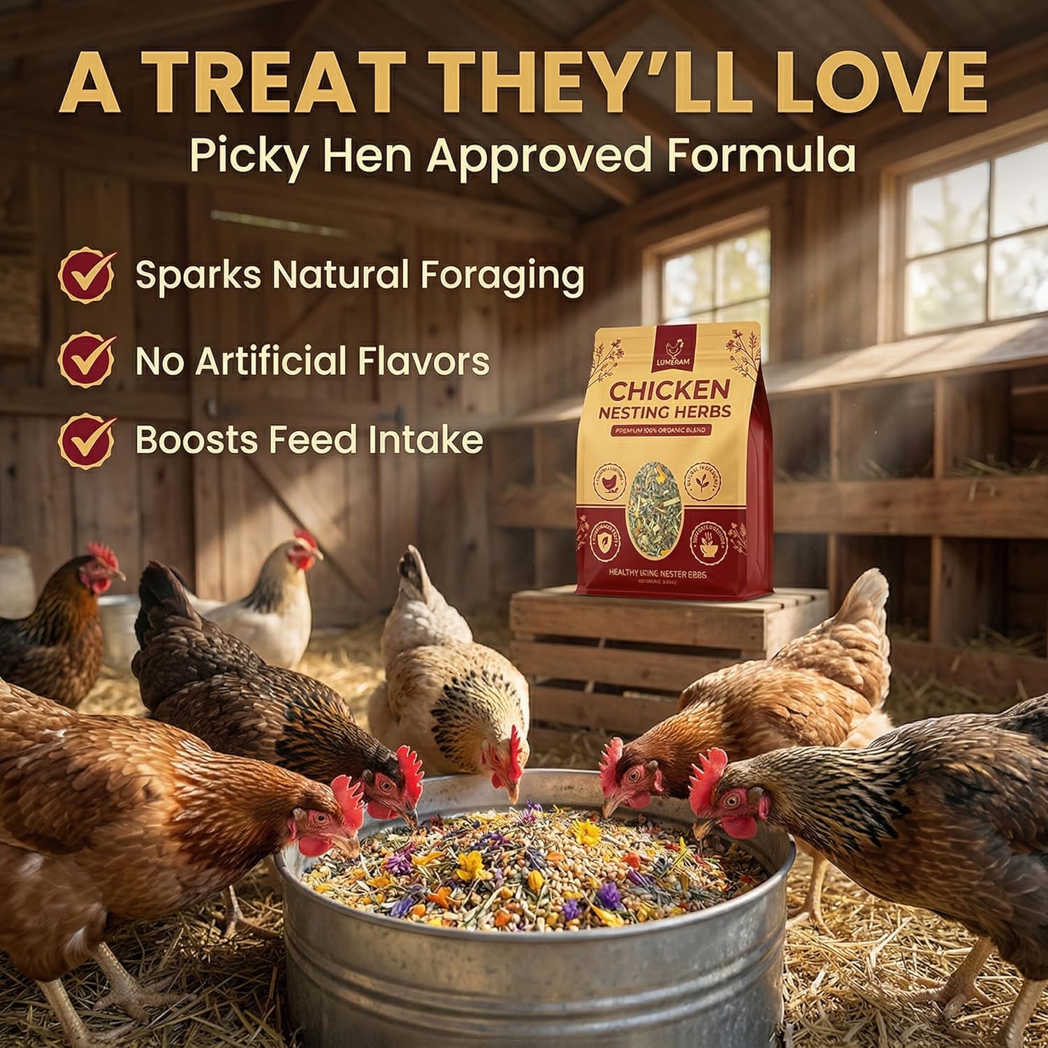 21oz Premium Chicken Nesting Herbs — 100% Organic Nesting Chicken Herbs for Laying Hens — Coop Bedding Freshener for Better Egg Production & Quality — Fresh Coop Smell — For Chickens & Poultry
