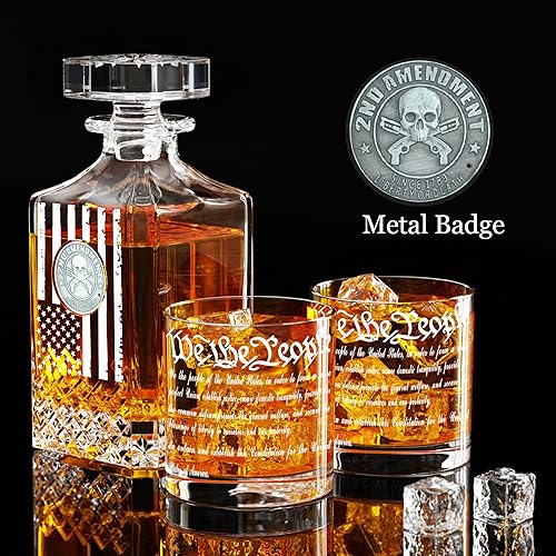 Miniatura 4 de Juego de decantador de whisky para hombres, juego de decantador de whisky con vasos de segunda enmienda, decantador de bandera estadounidense