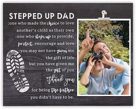 ZENNLAB Stepped Up Dad Wood Frame Stepdad Birthday Gift for Daughter & Son